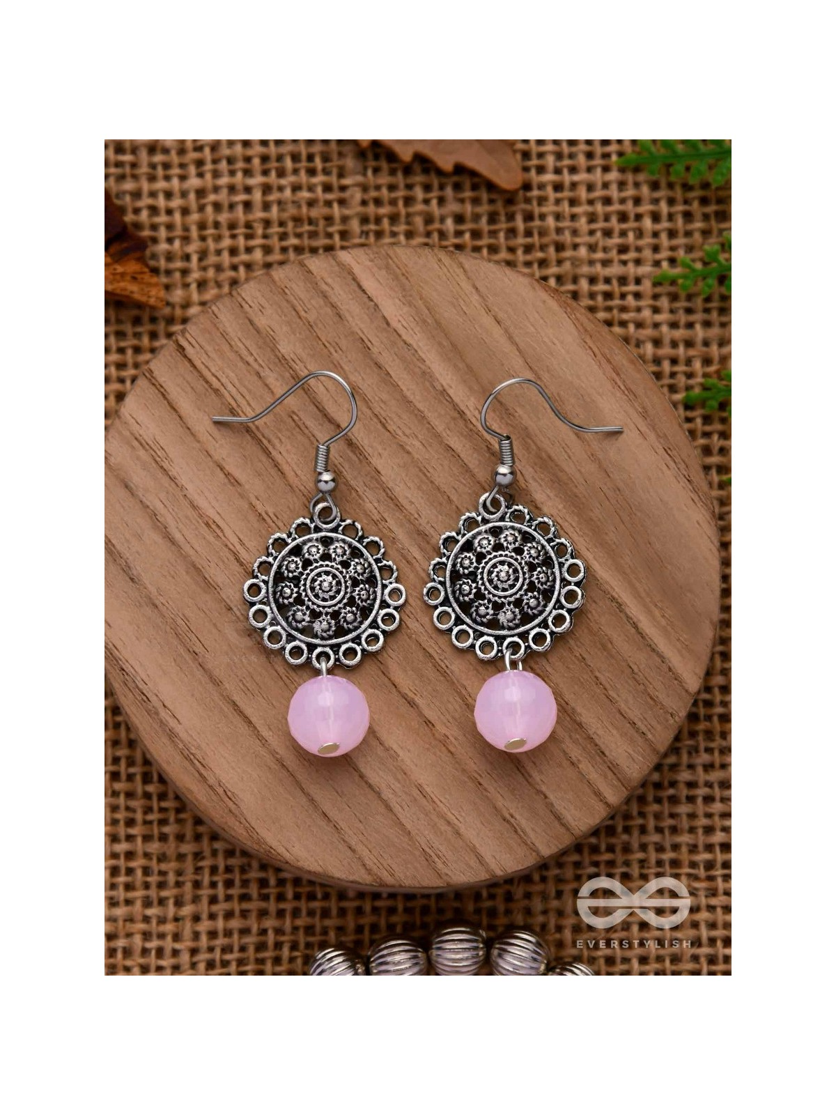 BLUSH BLOSSOMS - OXIDISED JHUMKA EARRINGS