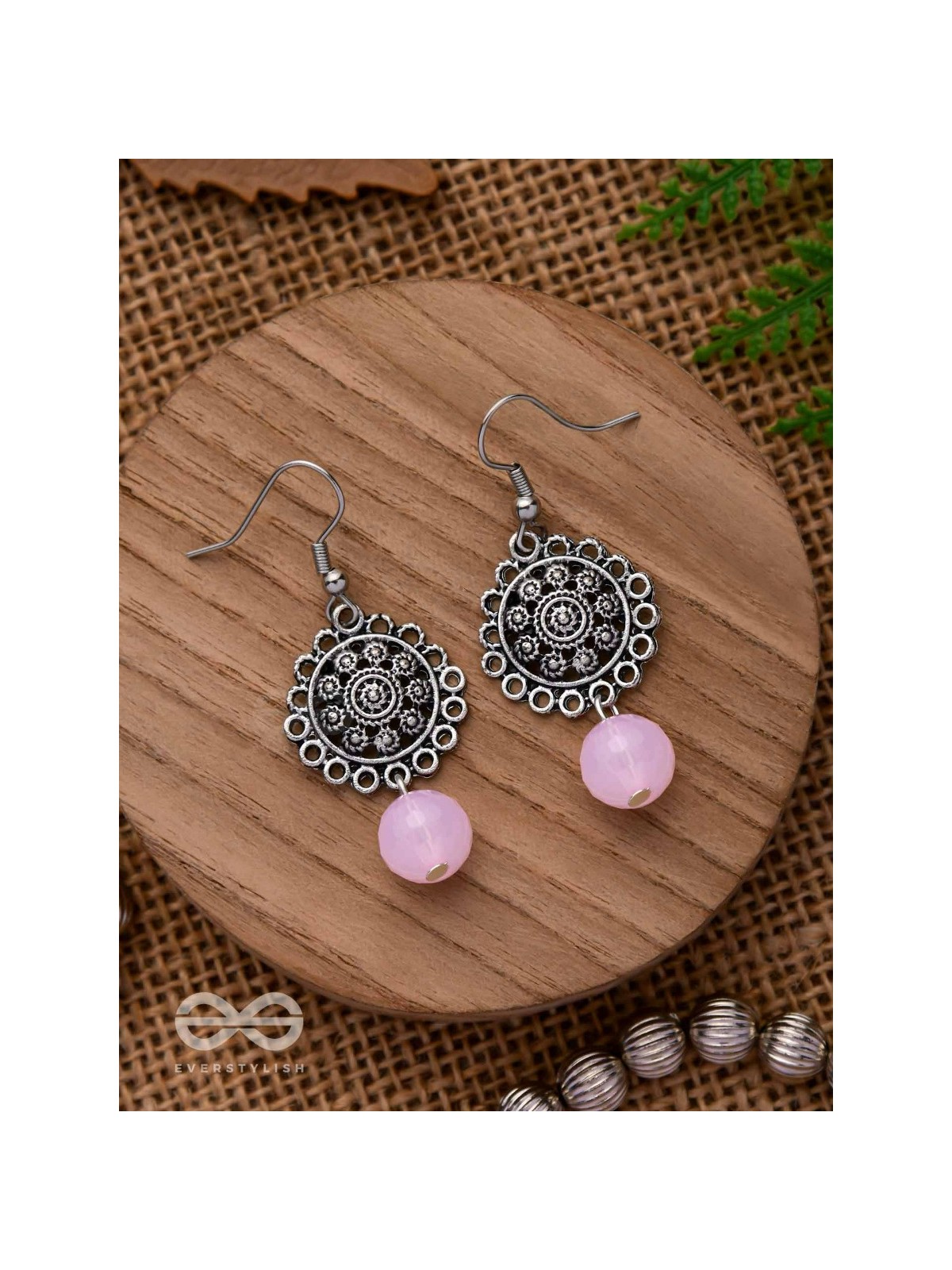 BLUSH BLOSSOMS - OXIDISED JHUMKA EARRINGS