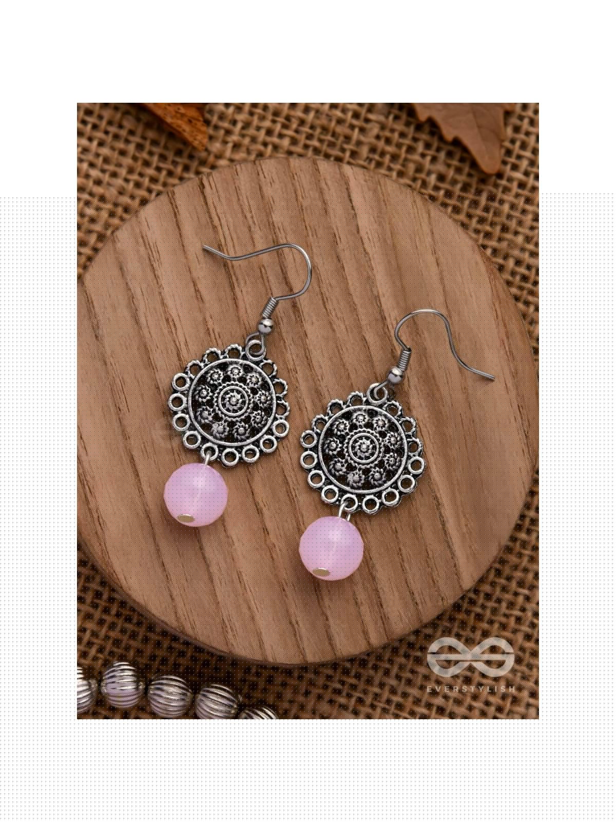 BLUSH BLOSSOMS - OXIDISED JHUMKA EARRINGS