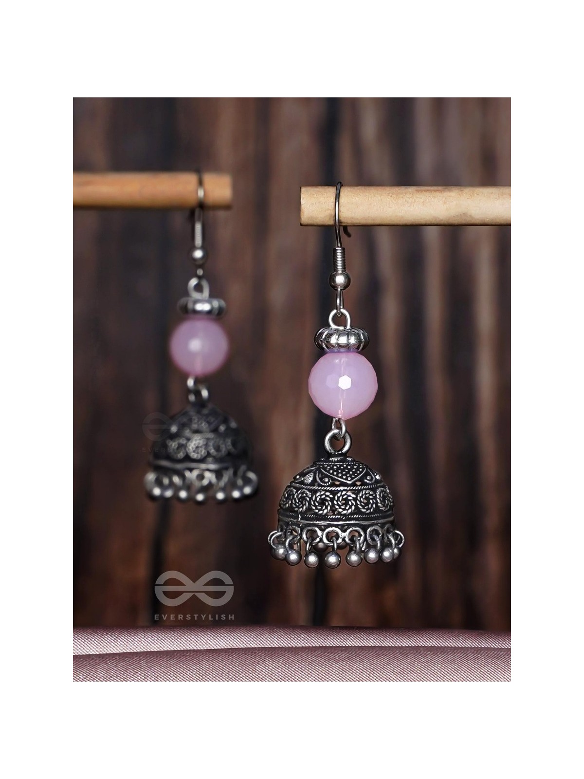 PINK MIST ELEGANCE - OXIDISED DROP JHUMKA EARRINGS