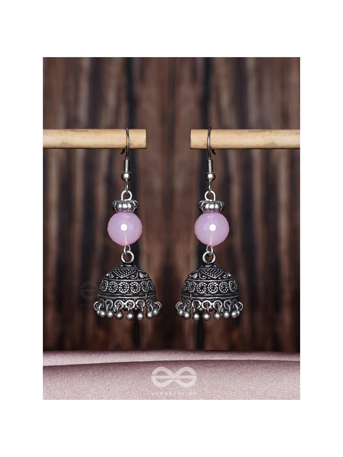 PINK MIST ELEGANCE - OXIDISED DROP JHUMKA EARRINGS