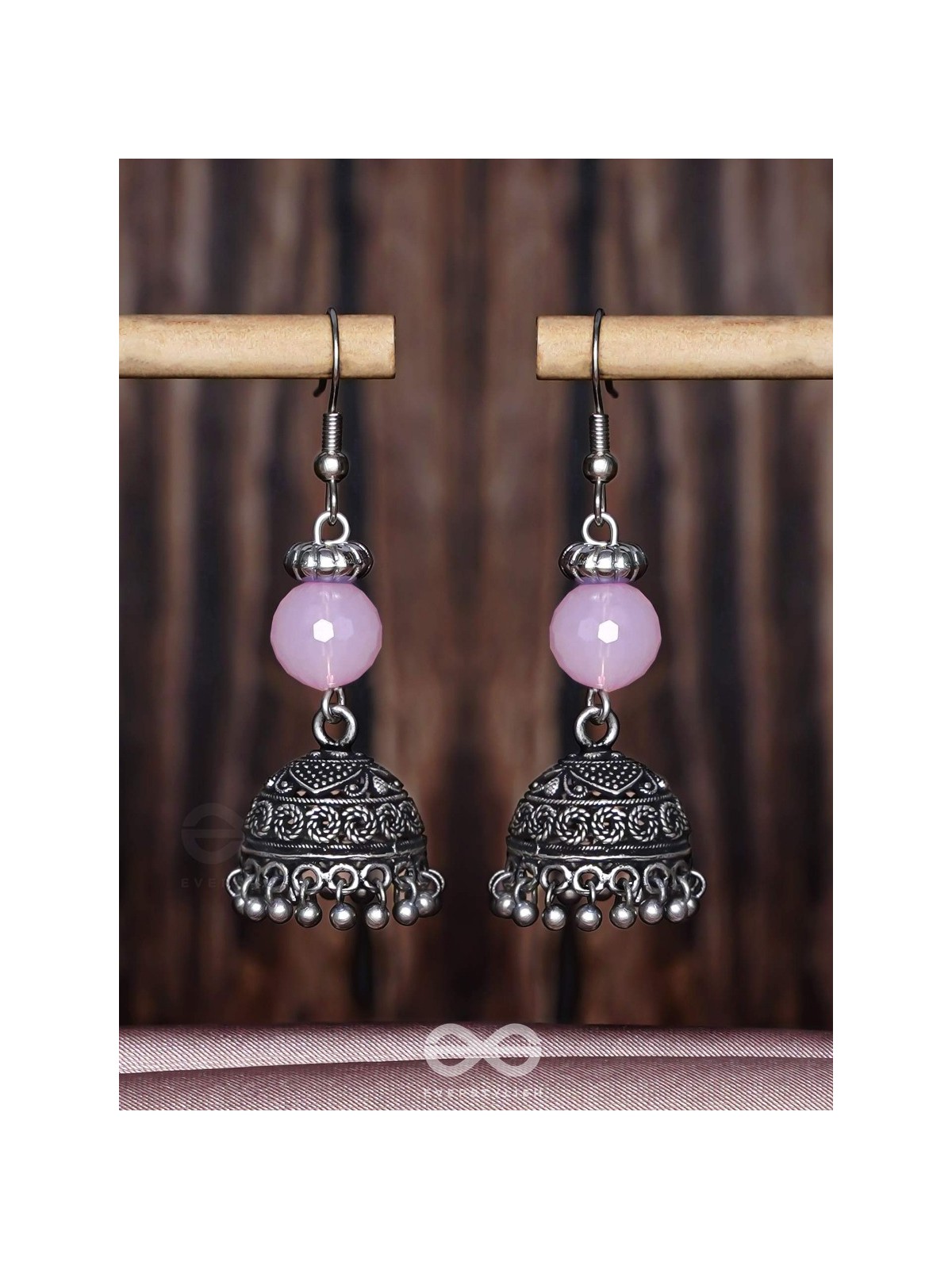PINK MIST ELEGANCE - OXIDISED DROP JHUMKA EARRINGS