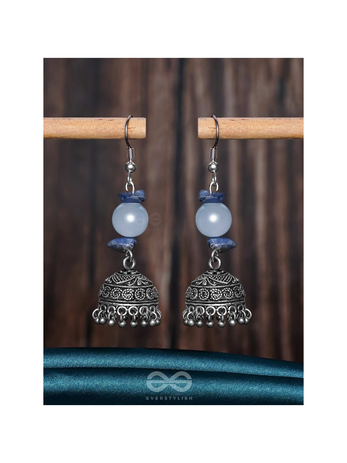 ANTIQUE AQUA ALLURE - OXIDISED DROP JHUMKA EARRINGS