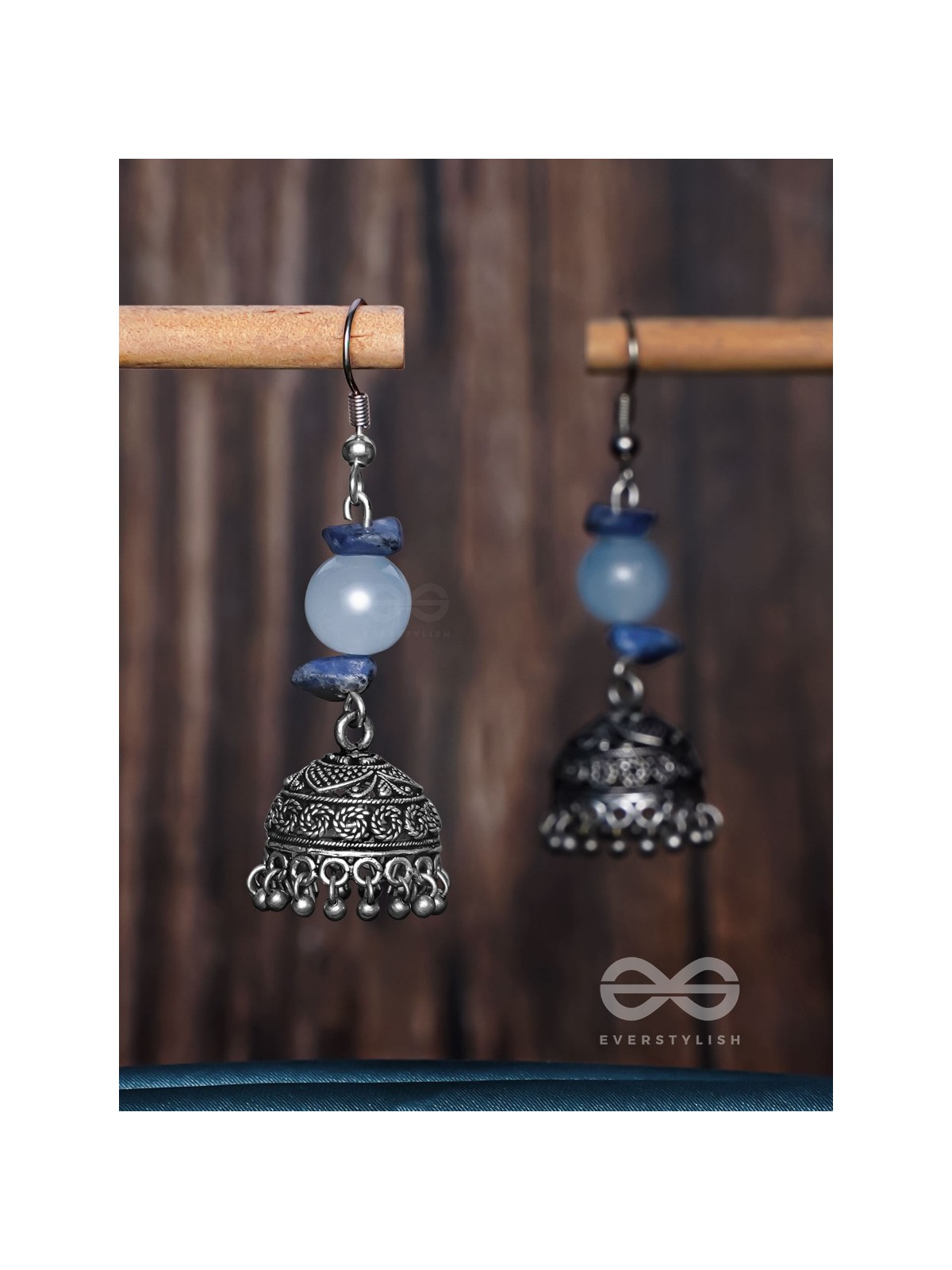ANTIQUE AQUA ALLURE - OXIDISED DROP JHUMKA EARRINGS