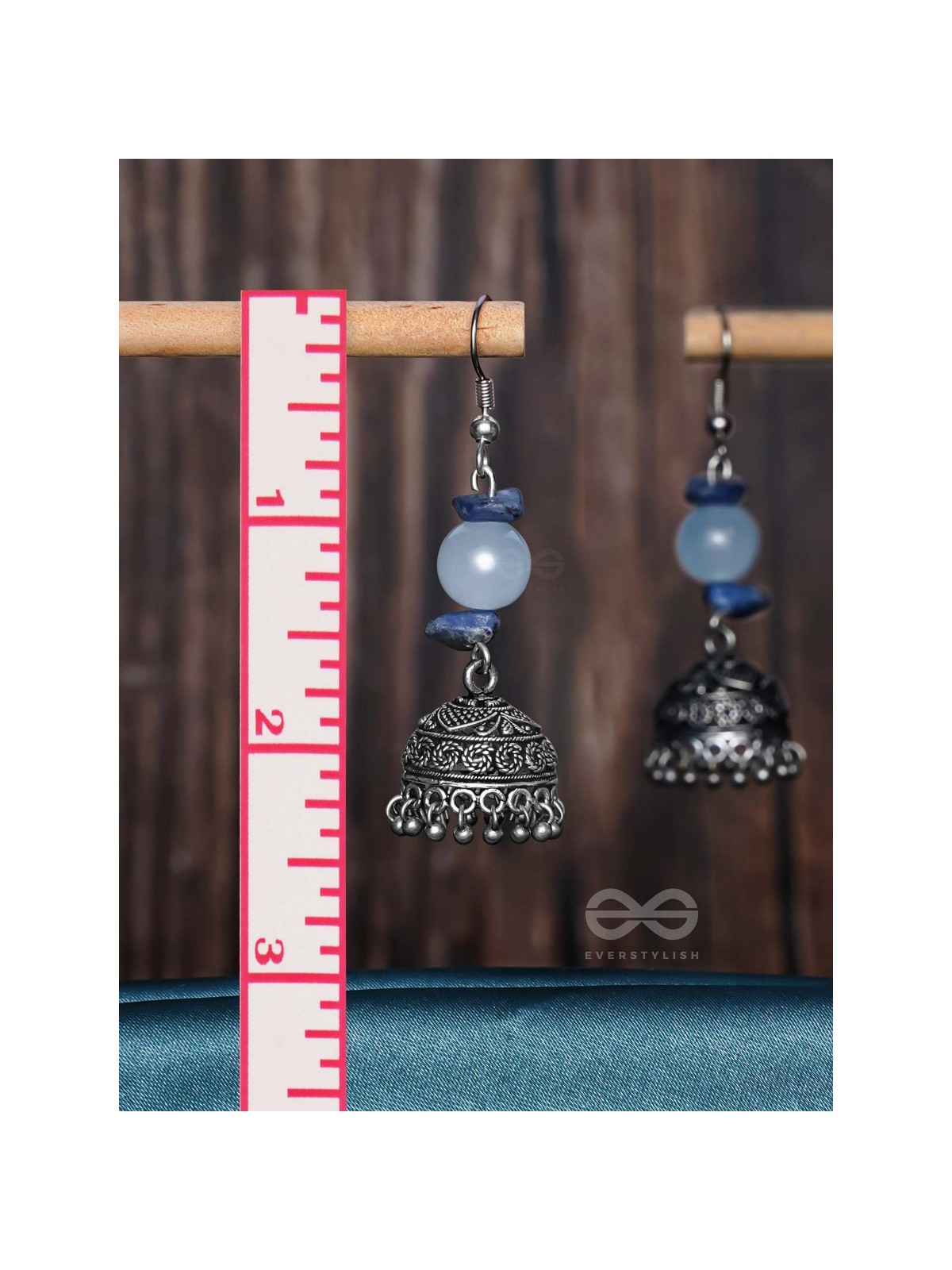 ANTIQUE AQUA ALLURE - OXIDISED DROP JHUMKA EARRINGS