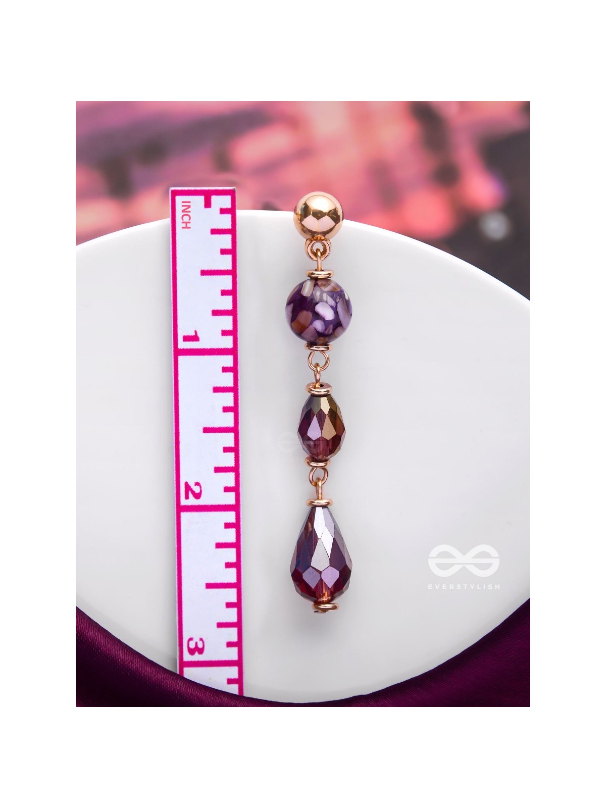 VIOLET VELVET DROPS - GOLDEN EMBELLISHED EARRINGS