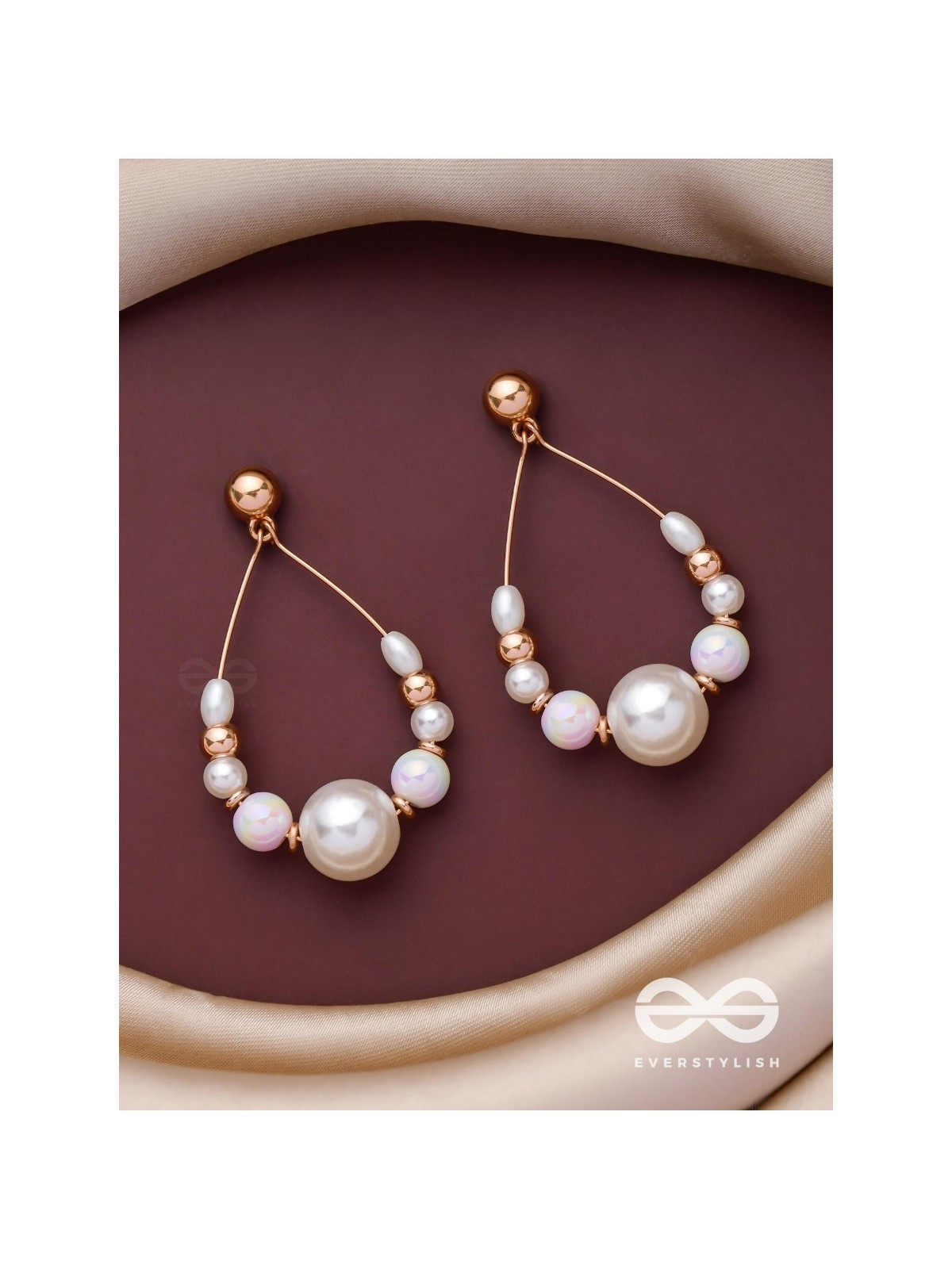 RADIANT PEARL TEARDROPS - GOLDEN EMBELLISHED EARRINGS
