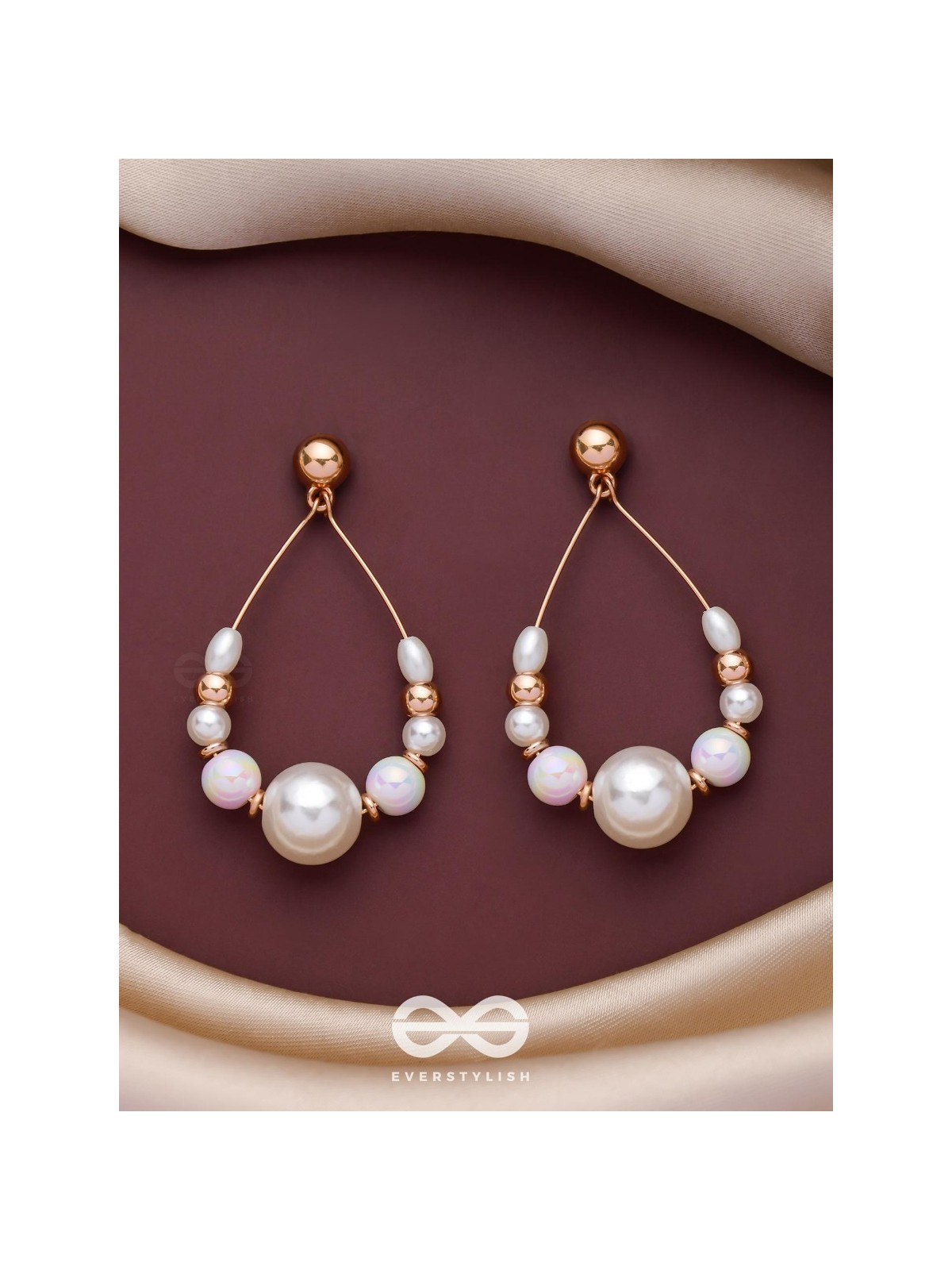 RADIANT PEARL TEARDROPS - GOLDEN EMBELLISHED EARRINGS