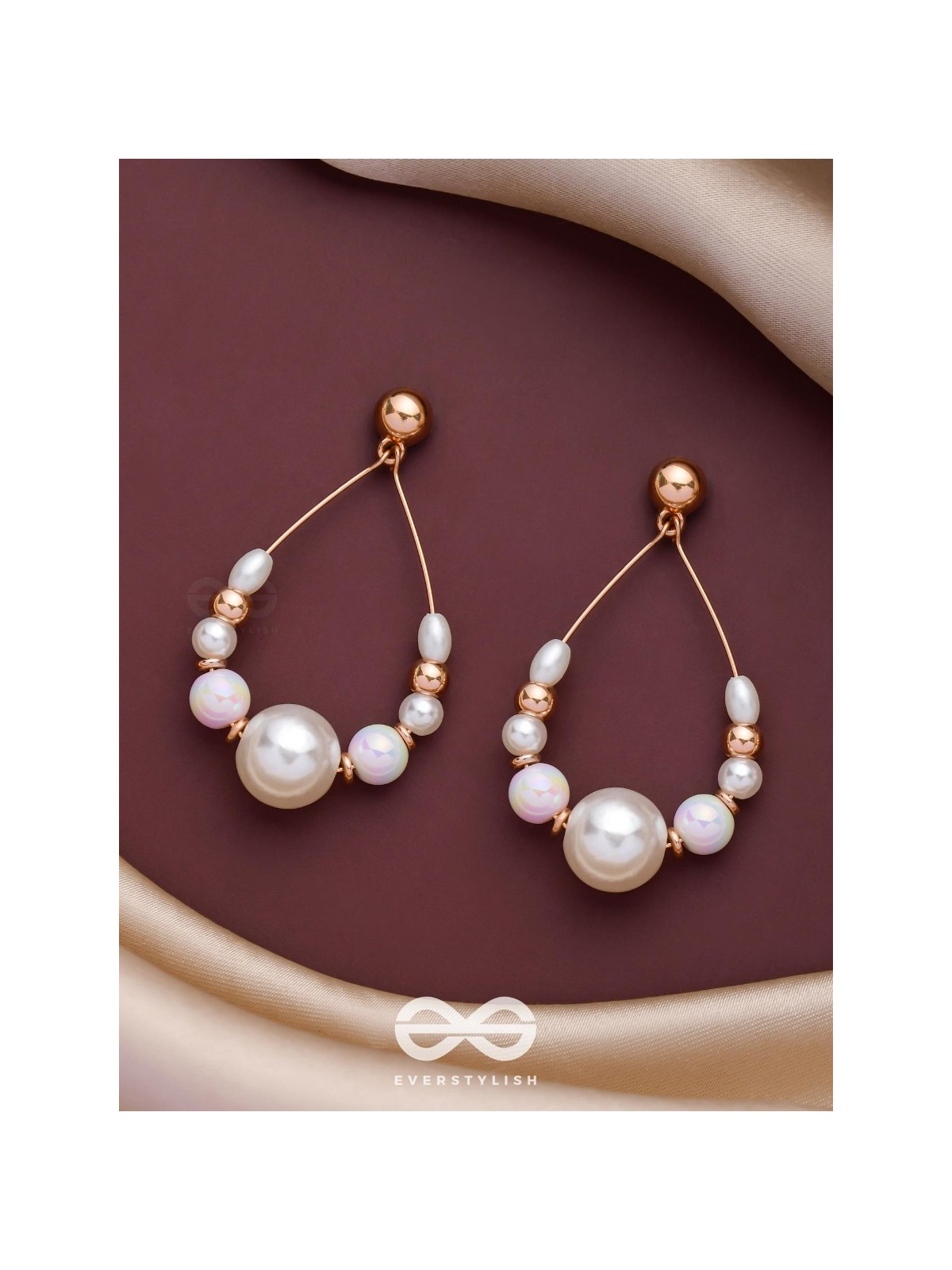 RADIANT PEARL TEARDROPS - GOLDEN EMBELLISHED EARRINGS