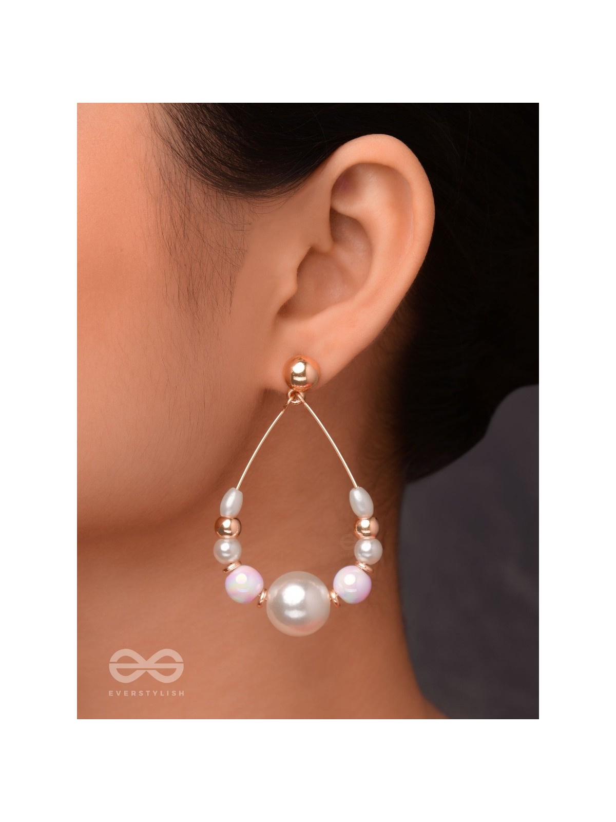 RADIANT PEARL TEARDROPS - GOLDEN EMBELLISHED EARRINGS