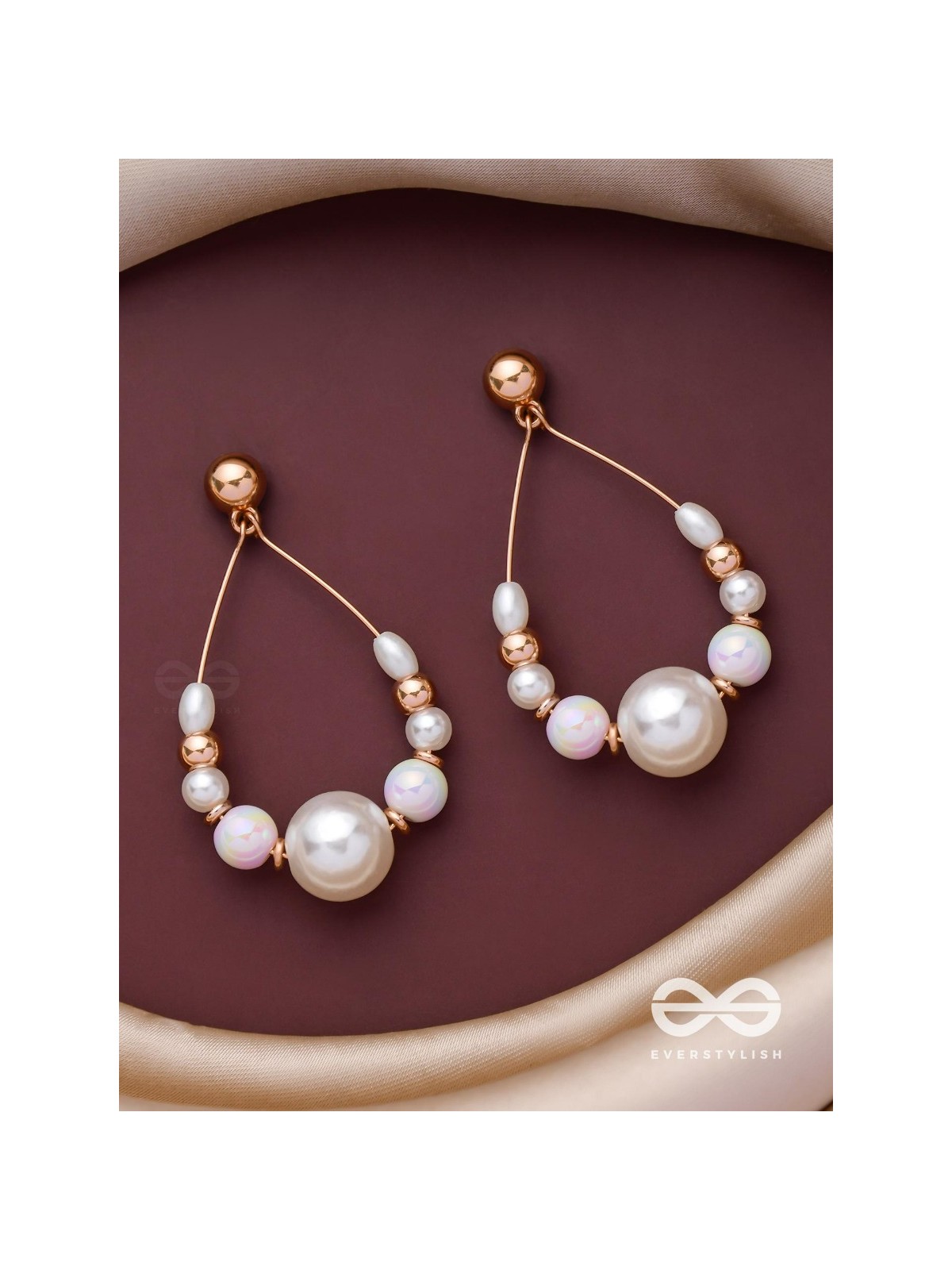 RADIANT PEARL TEARDROPS - GOLDEN EMBELLISHED EARRINGS