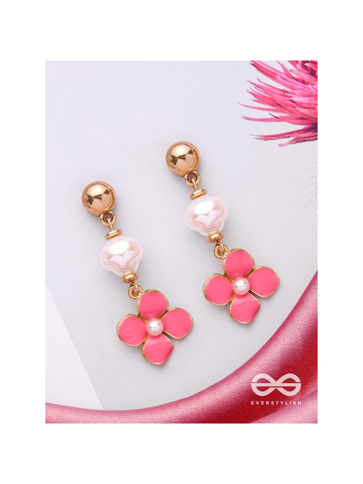 PRETTY PINK POPS - GOLDEN EMBELLISHED EARRINGS