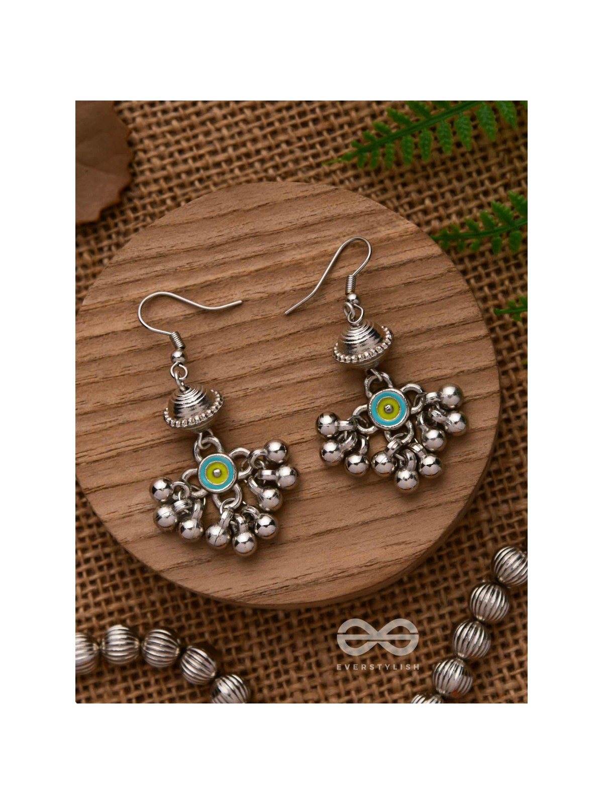 BEADED HORIZON CHARMS - EMBELLISHED OXIDISED EARRINGS
