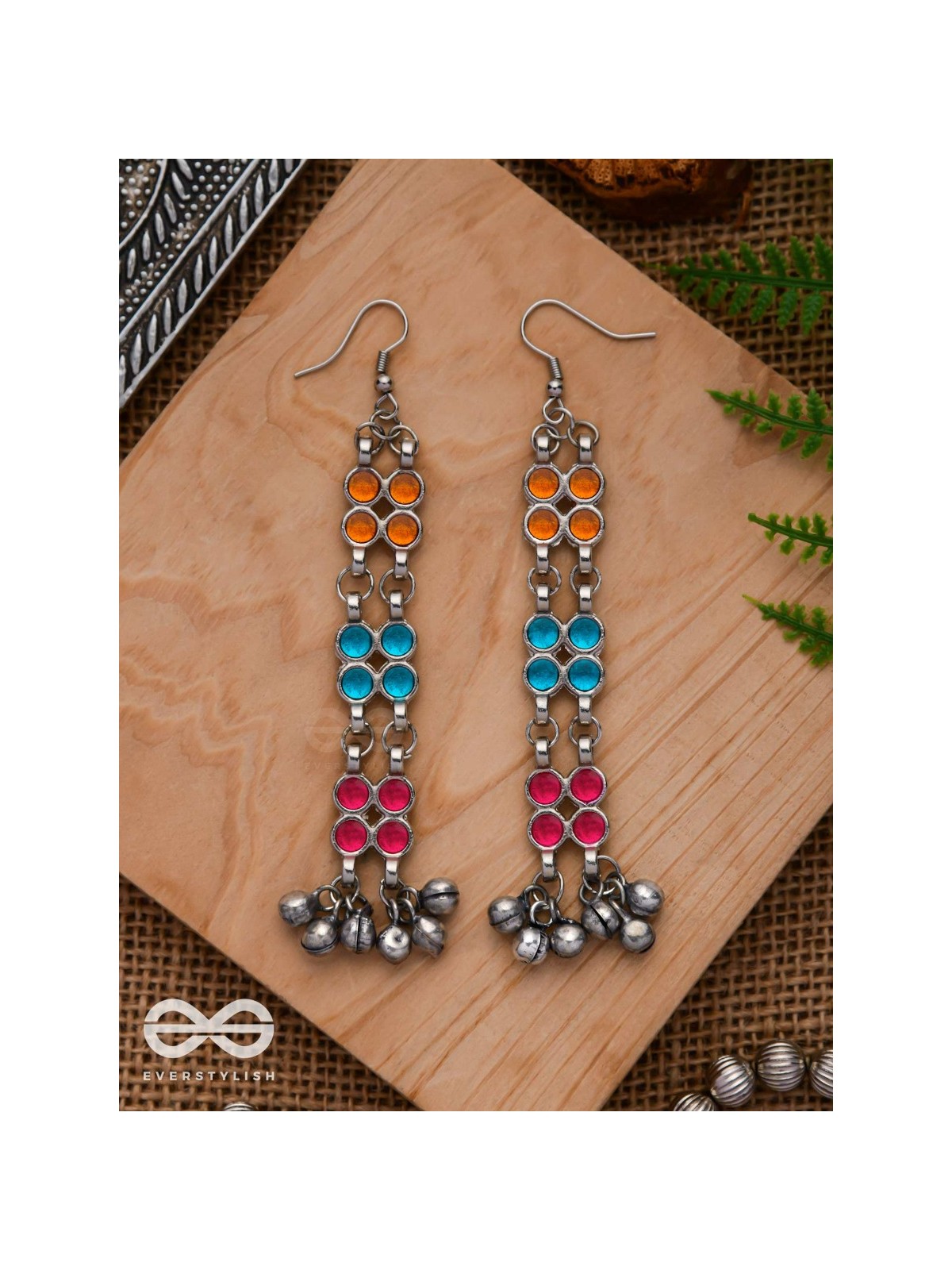 A CARNIVAL CASCADE - EMBELLISHED OXIDISED EARRINGS