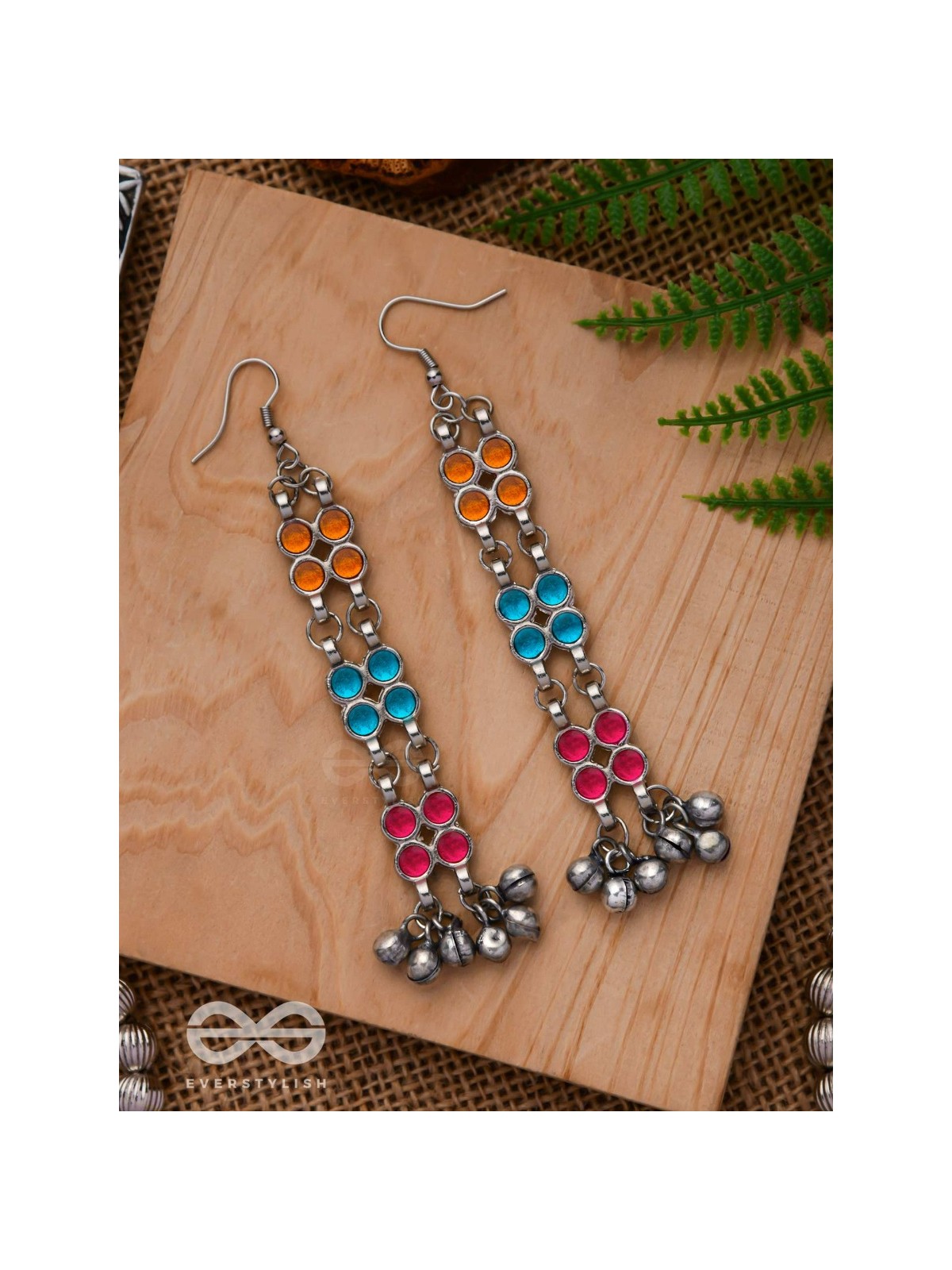 A CARNIVAL CASCADE - EMBELLISHED OXIDISED EARRINGS