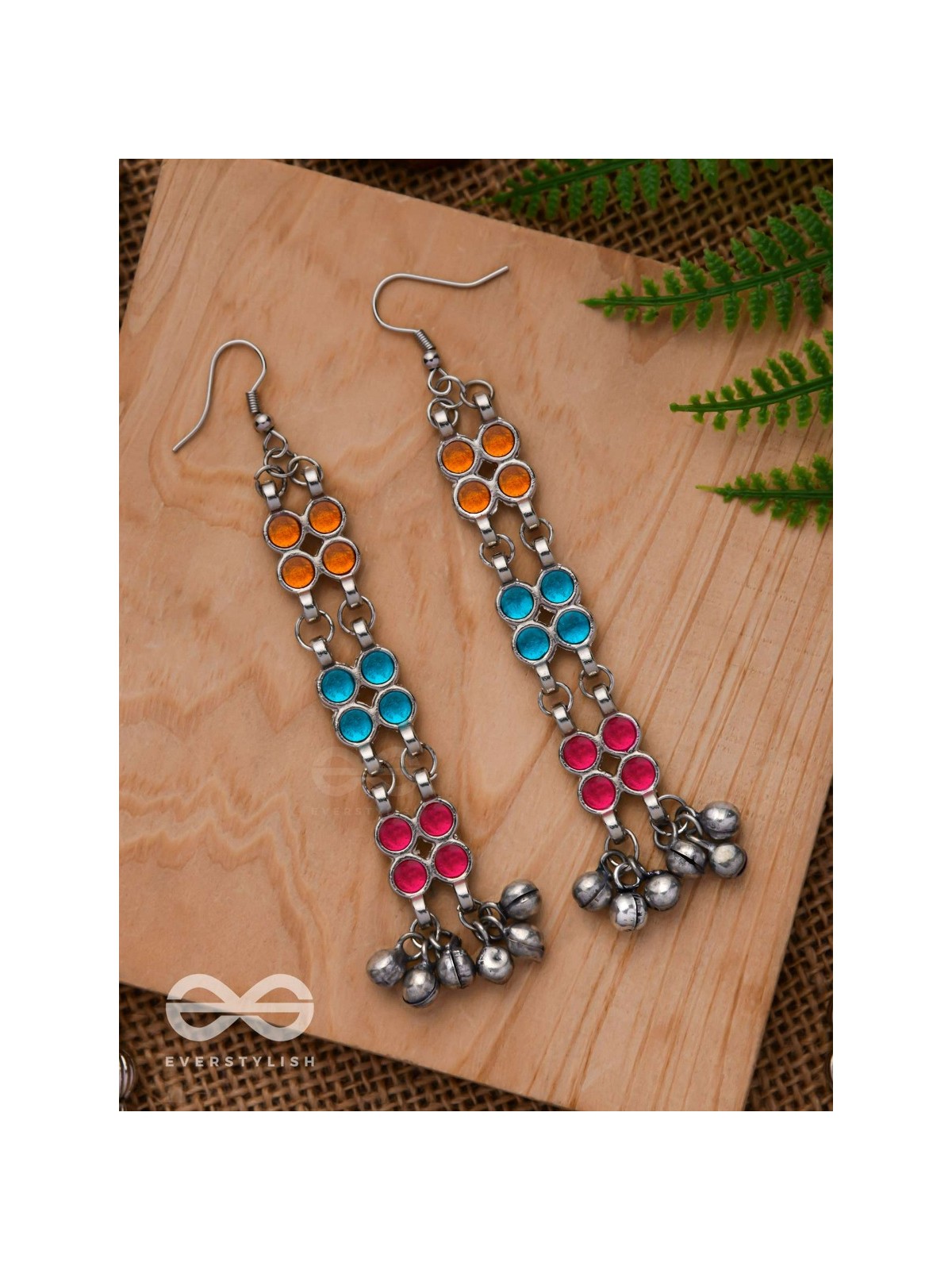 A CARNIVAL CASCADE - EMBELLISHED OXIDISED EARRINGS