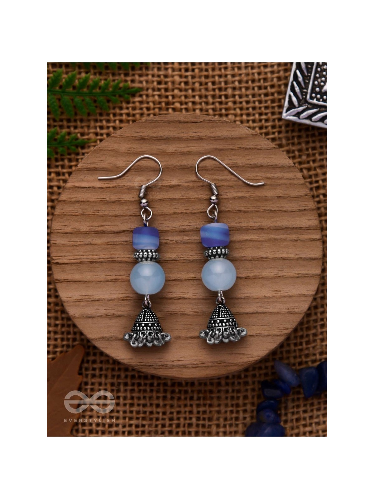 A CELESTIAL WAVE - EMBELLISHED OXIDISED JHUMKA EARRINGS
