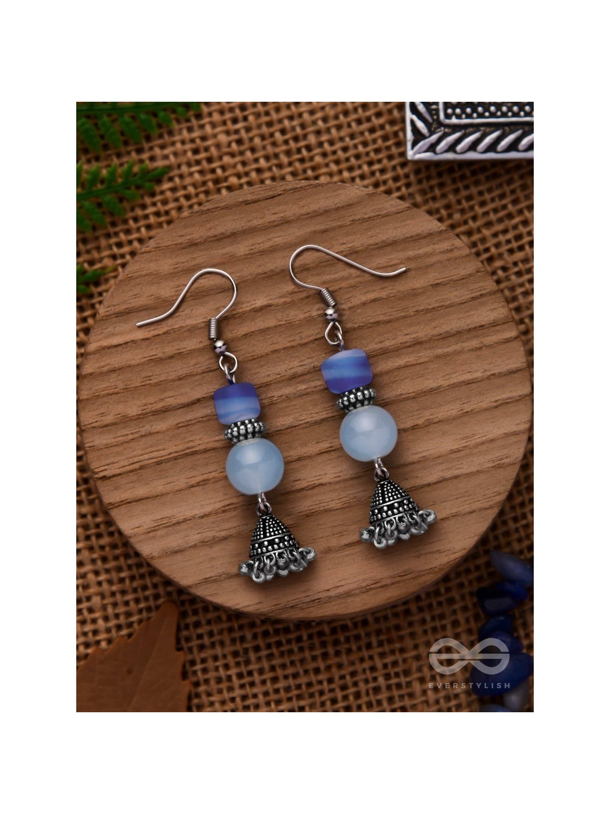 A CELESTIAL WAVE - EMBELLISHED OXIDISED JHUMKA EARRINGS