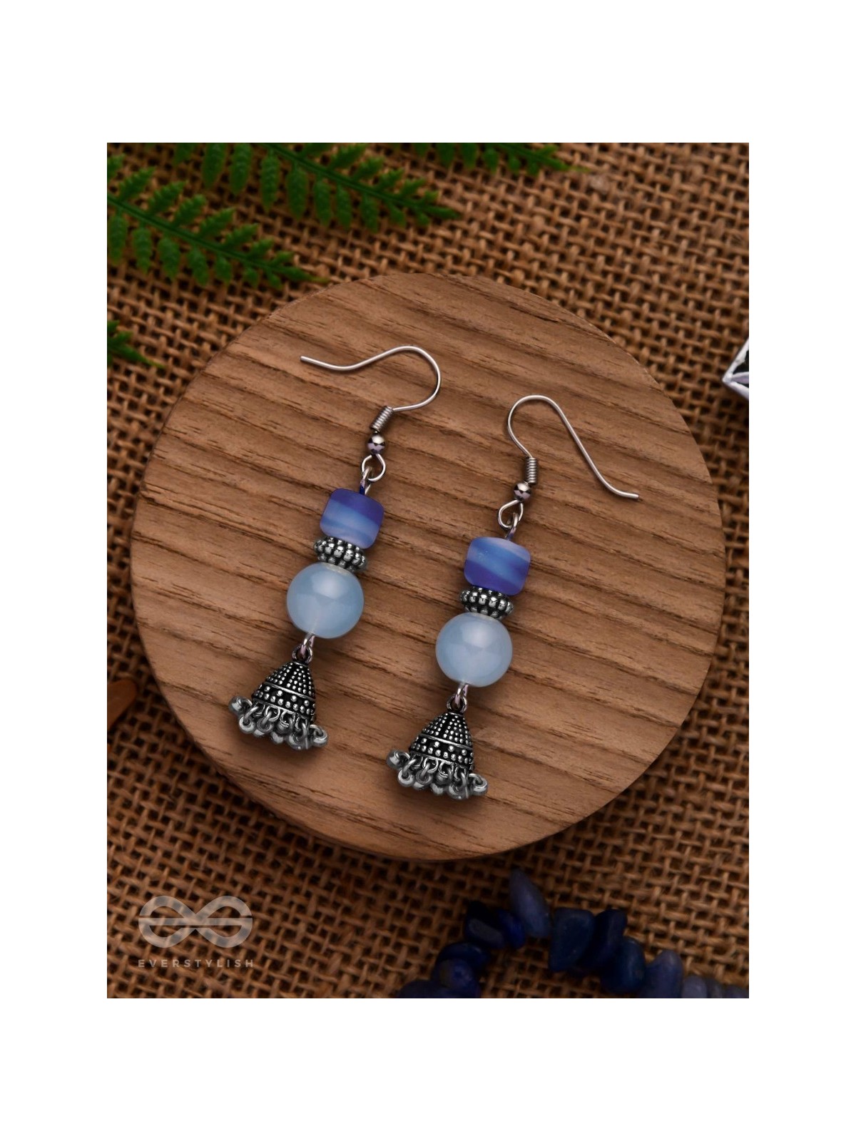 A CELESTIAL WAVE - EMBELLISHED OXIDISED JHUMKA EARRINGS