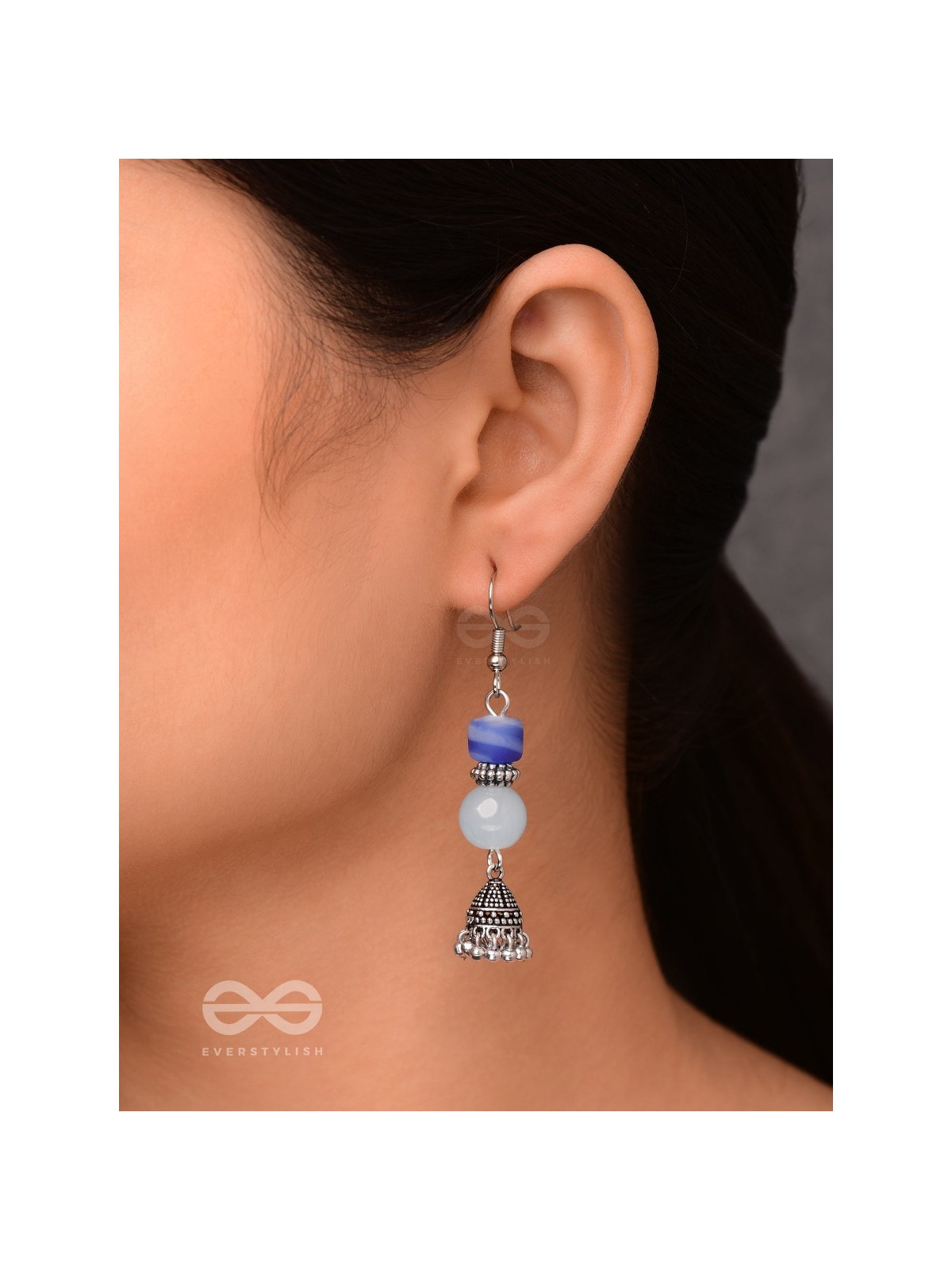 A CELESTIAL WAVE - EMBELLISHED OXIDISED JHUMKA EARRINGS