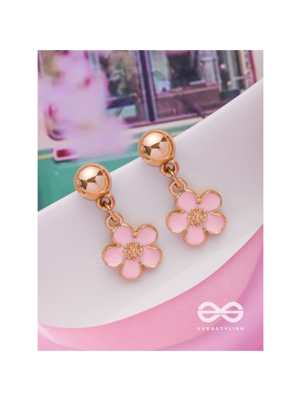 CHERRY BLOSSOM CHARMS - GOLDEN EMBELLISHED EARINGS