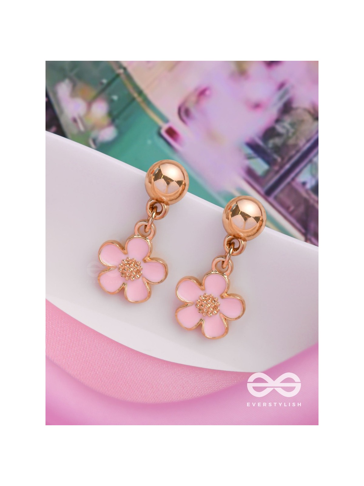 CHERRY BLOSSOM CHARMS - GOLDEN EMBELLISHED EARINGS