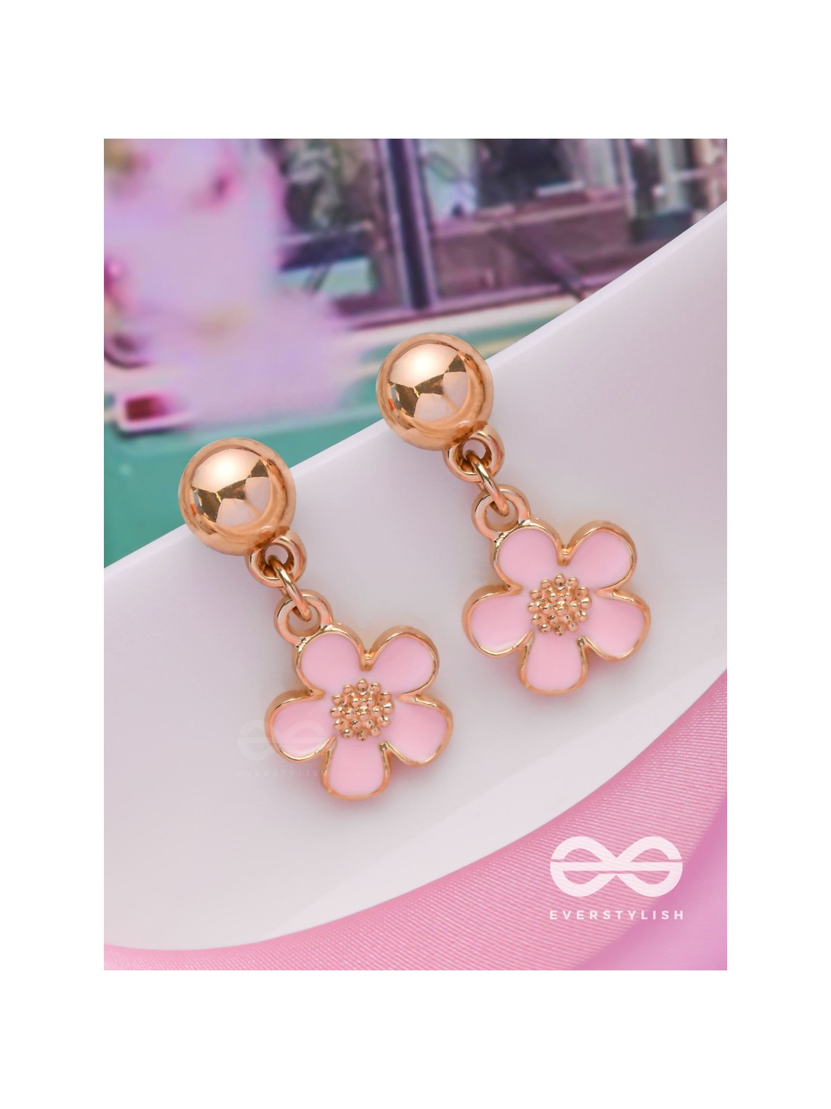 CHERRY BLOSSOM CHARMS - GOLDEN EMBELLISHED EARINGS