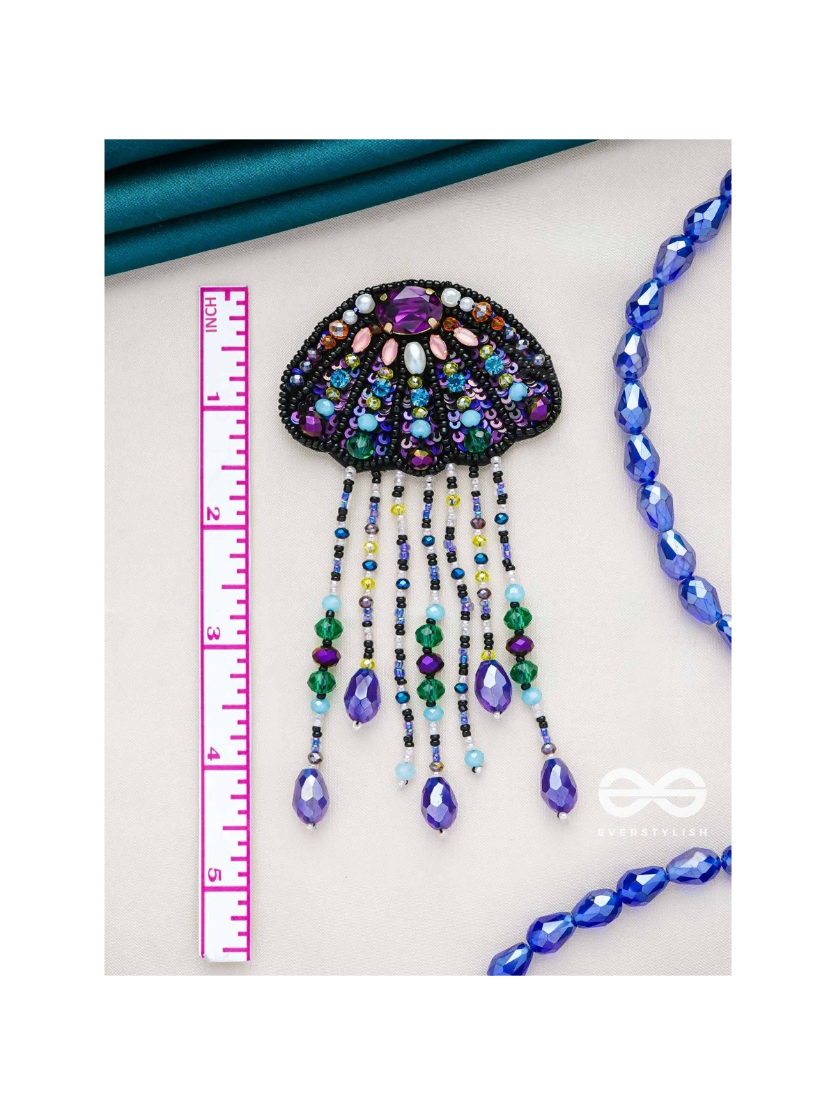 Mrdika - The Vibrant Fish - Stone, Beads And Sequins Hand Embroidered Earrings