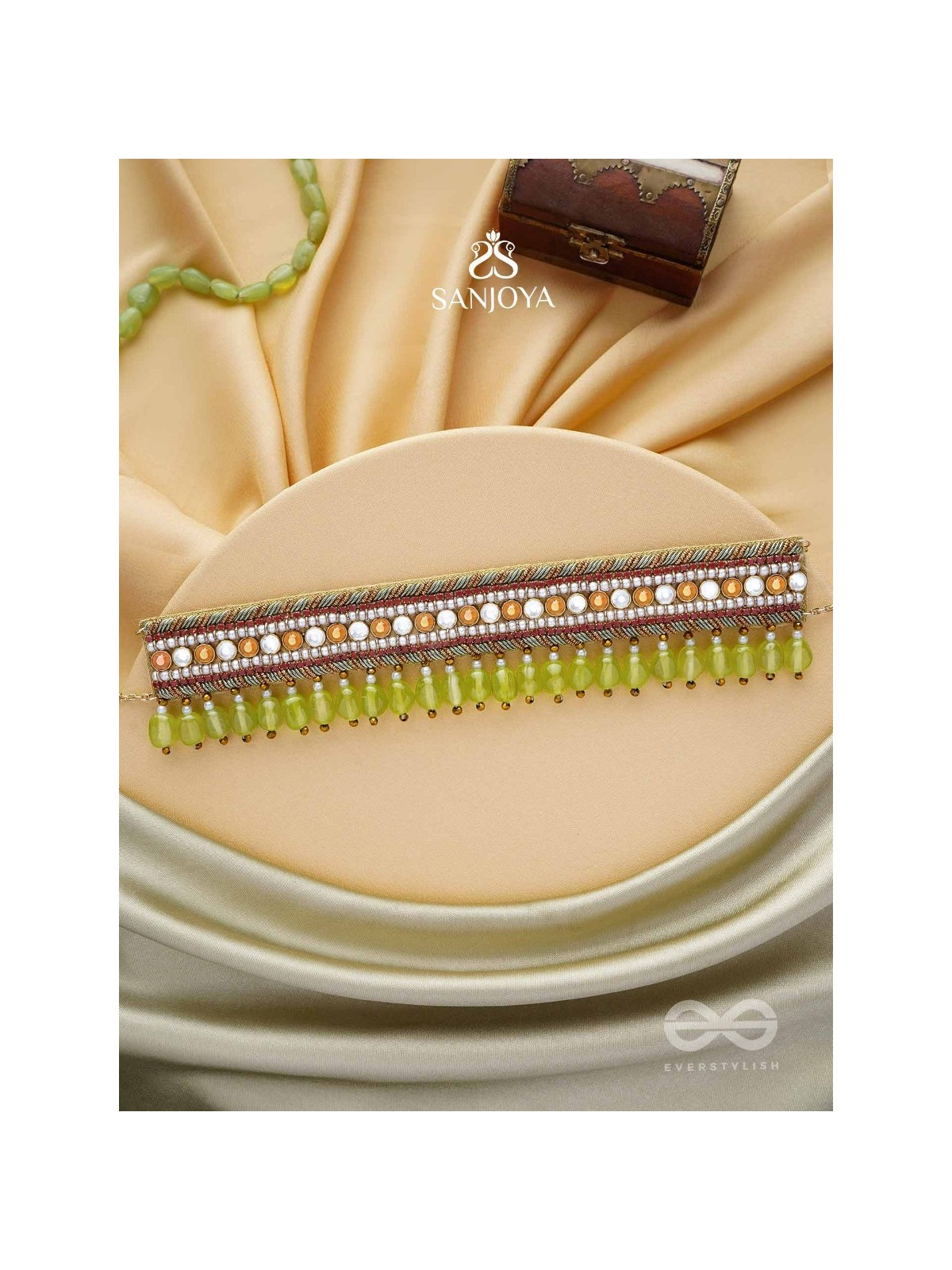 Hemaprabha- The Lively Love- Beads And Glass Drops Lace Hand Embroidered Choker Neckpiece