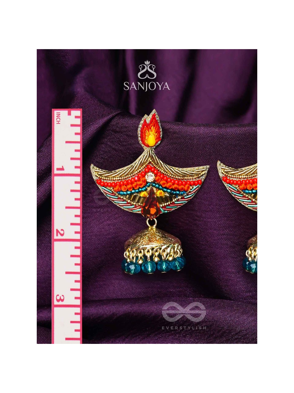 Dipah - Lamp Of Victory - Stone, Resham And Cut Dana Hand Embroidered Earrings