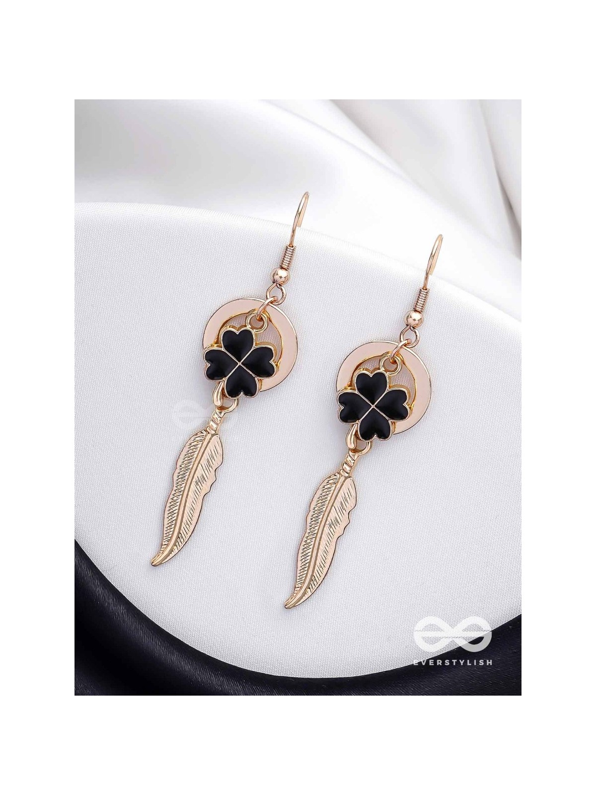 Leafy Luster - Golden And Black Earrings 