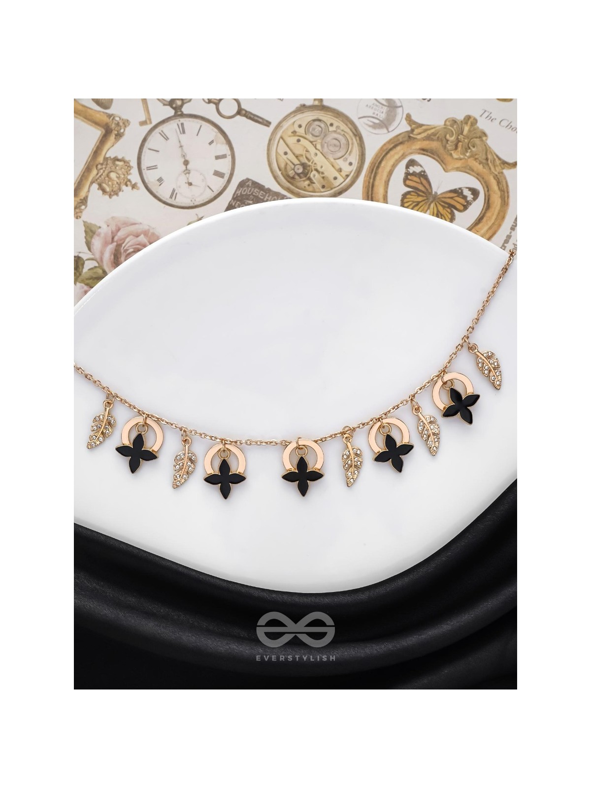 The Spring Shadows - Golden Embellished Enamelled Necklace With Anti-Tarnish Coating 