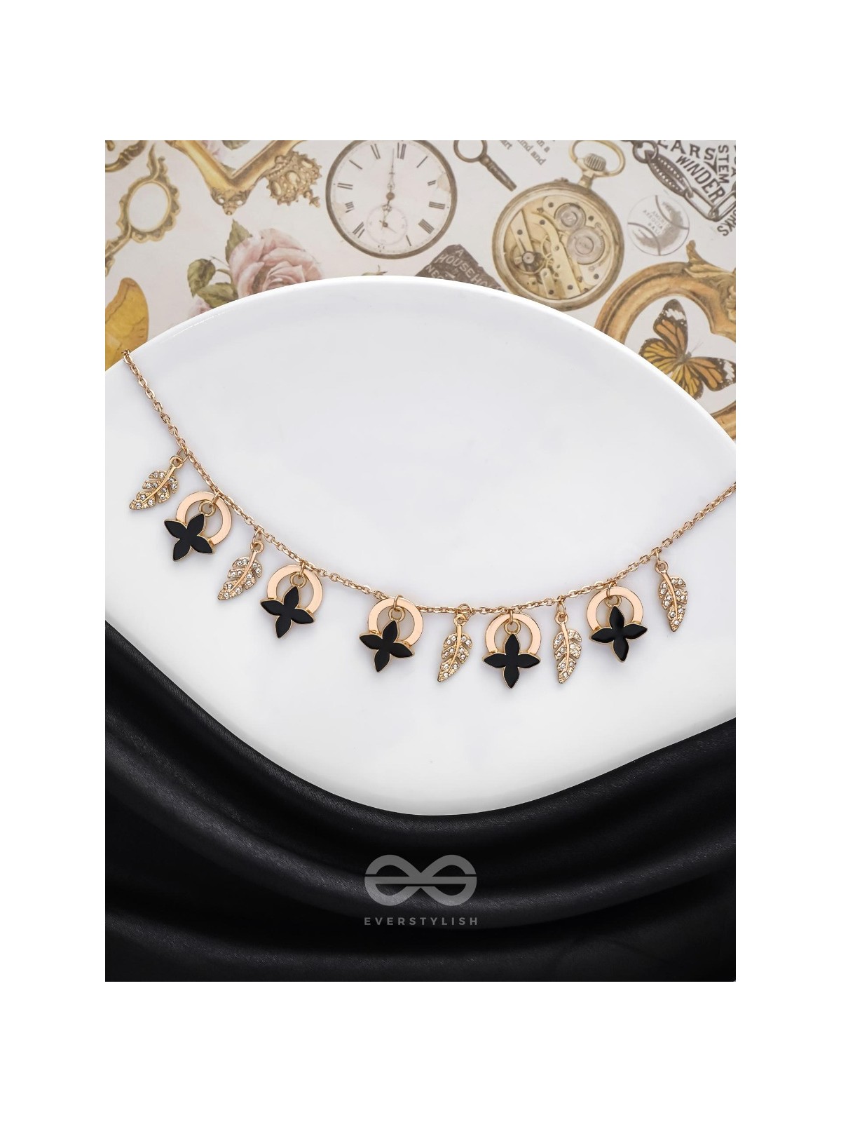 The Spring Shadows - Golden Embellished Enamelled Necklace With Anti-Tarnish Coating 