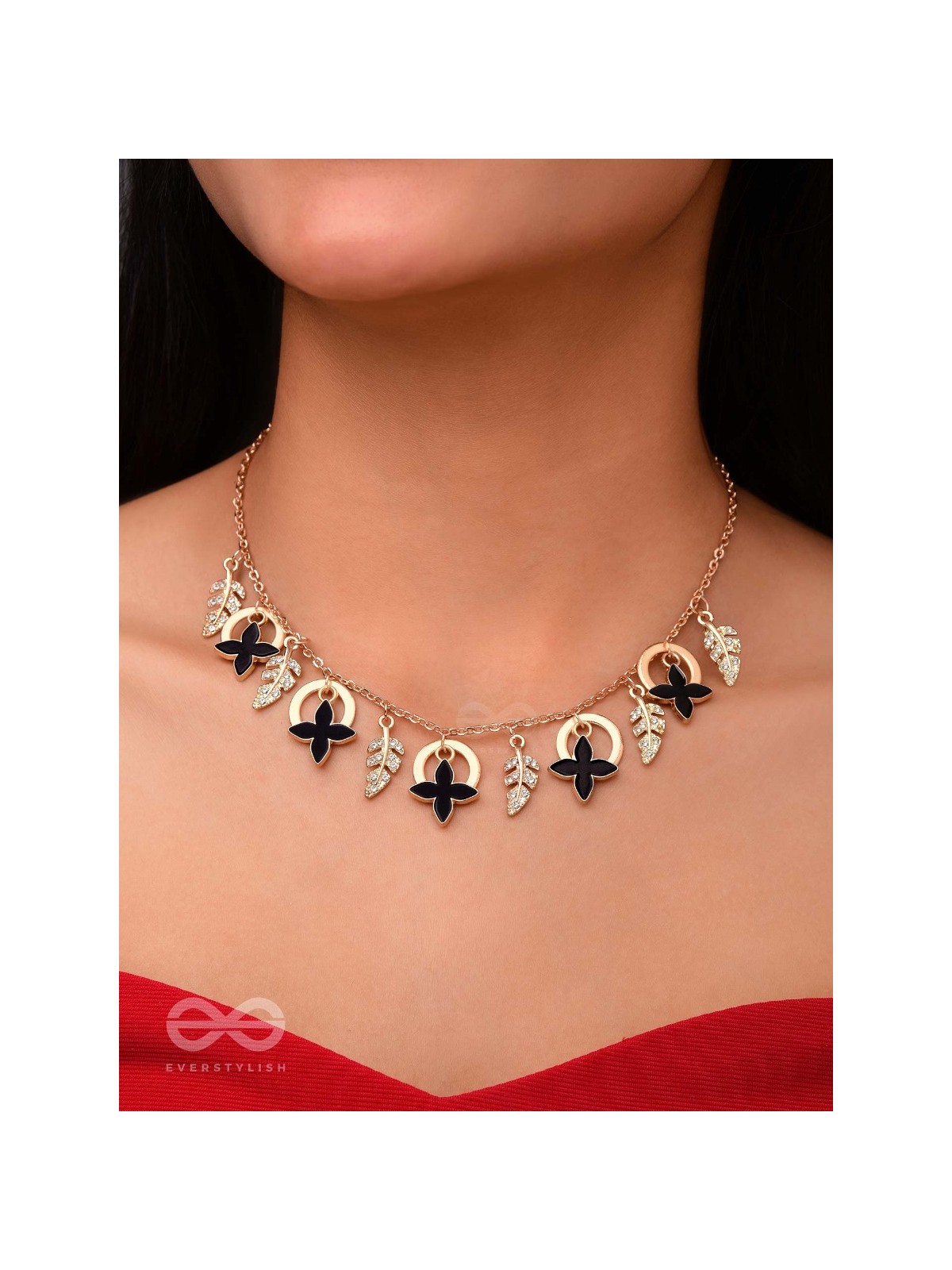 The Spring Shadows - Golden Embellished Enamelled Necklace With Anti-Tarnish Coating 