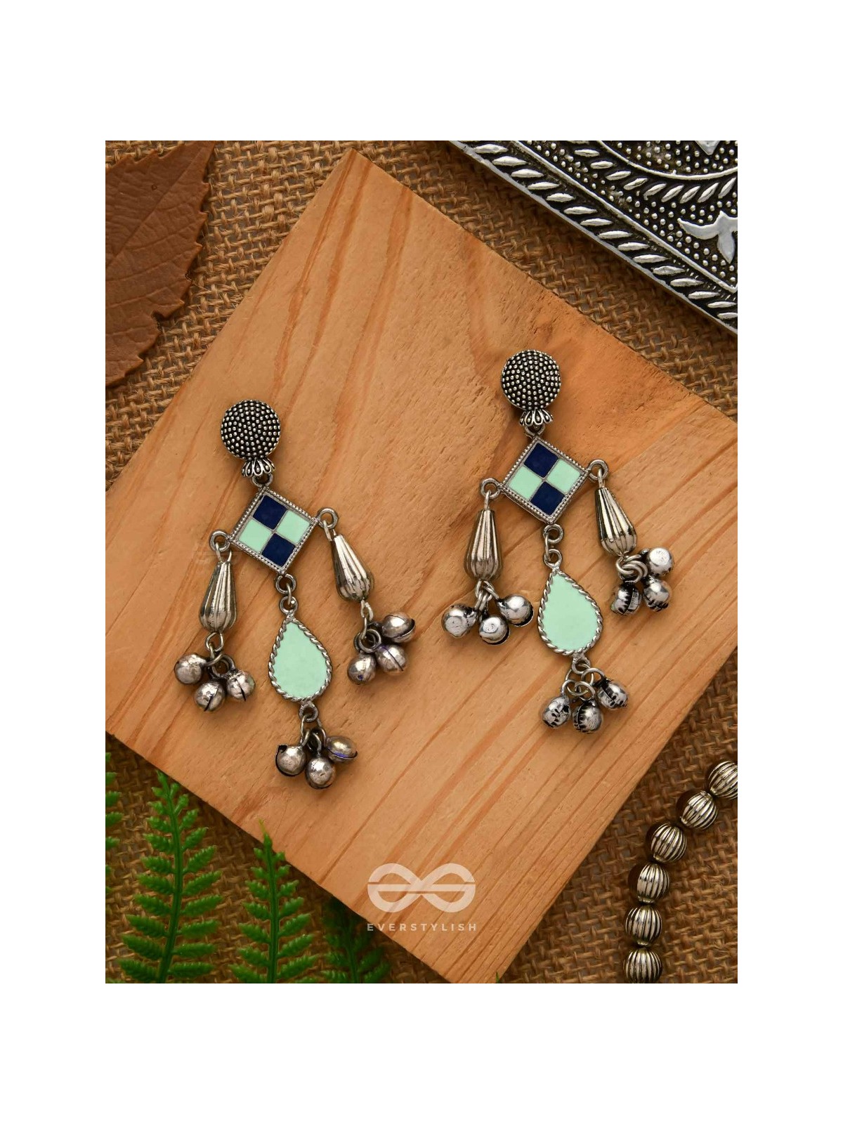 Minty Melodies - Enamelled Oxidised Earrings