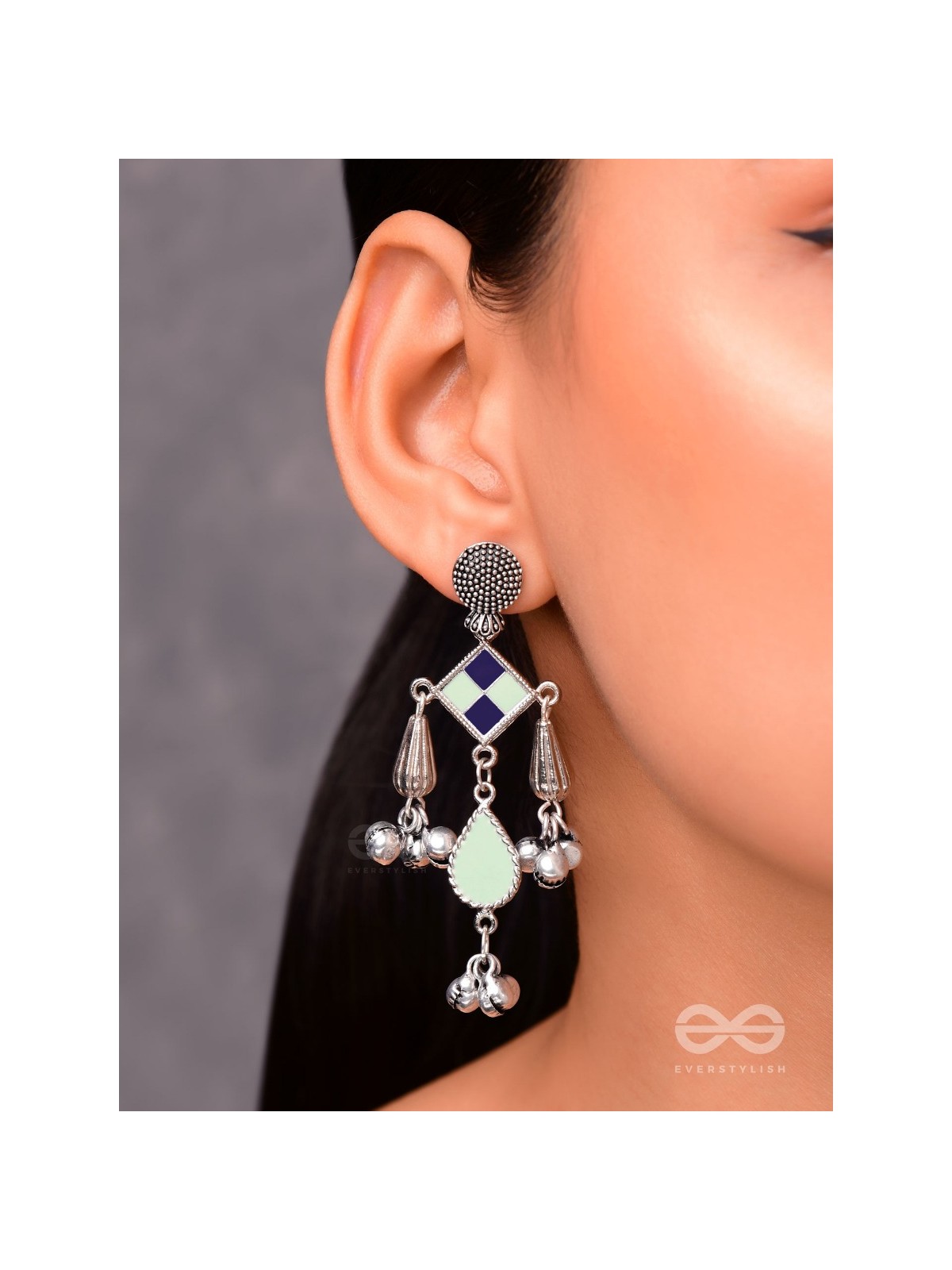 Minty Melodies - Enamelled Oxidised Earrings