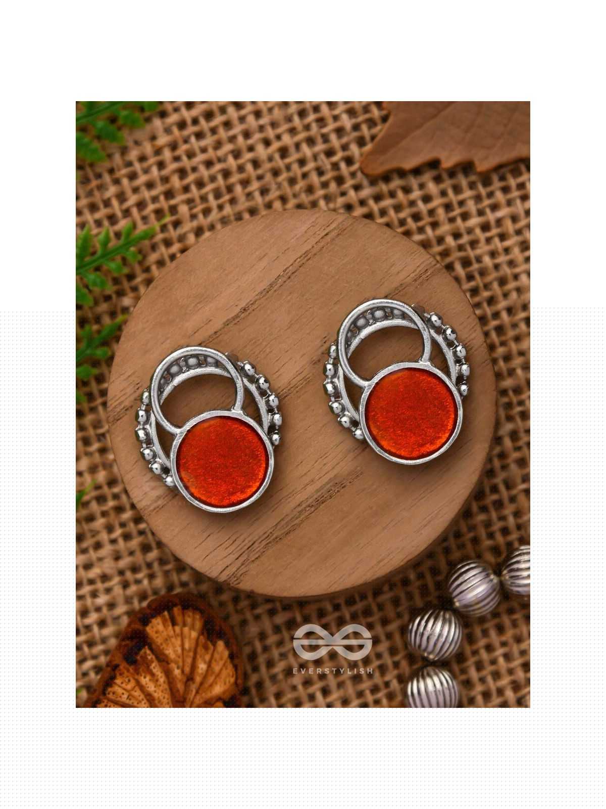 Sunburst Glow - Silver And Orange Stud Earrings