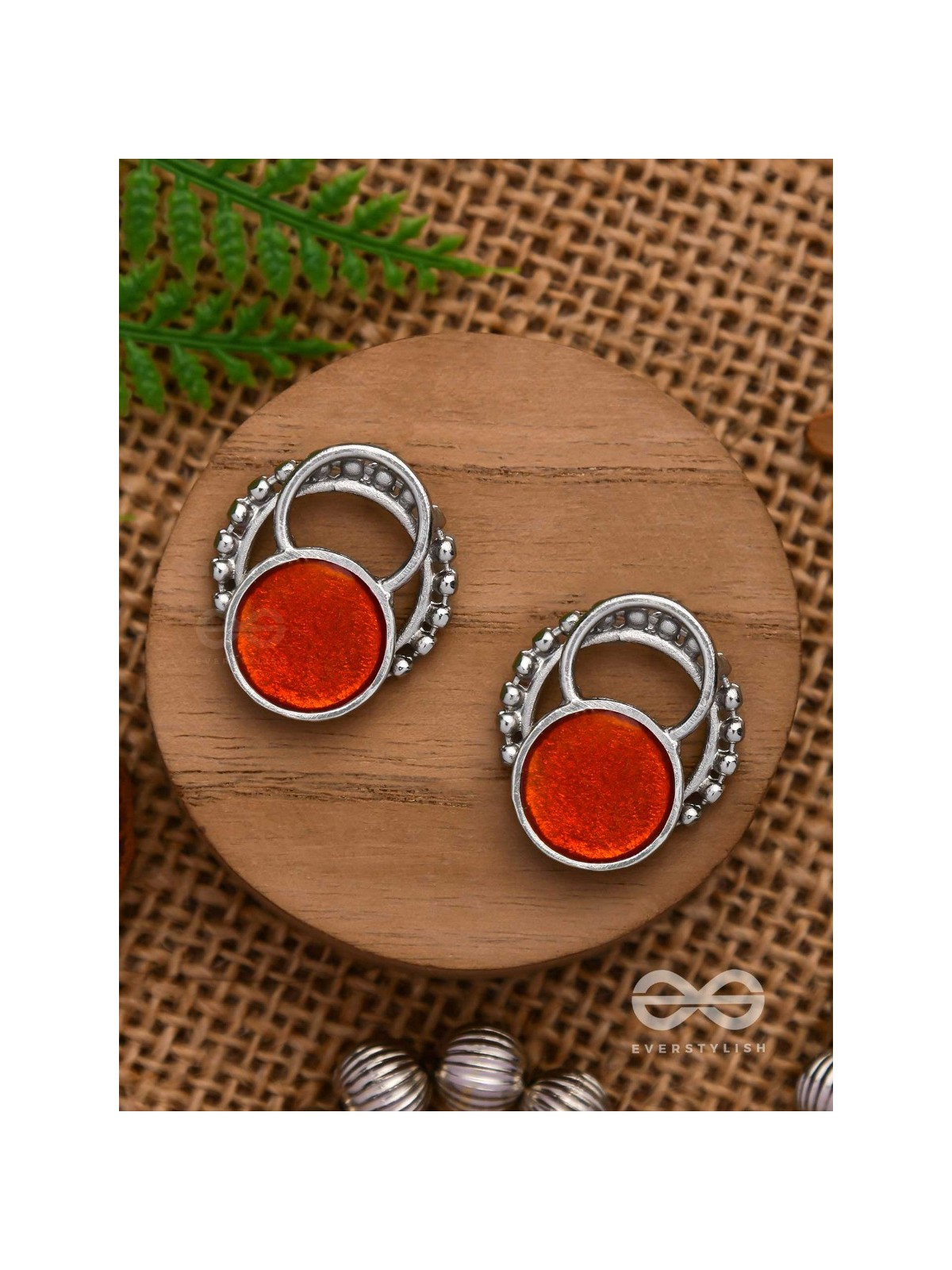 Sunburst Glow - Silver And Orange Stud Earrings