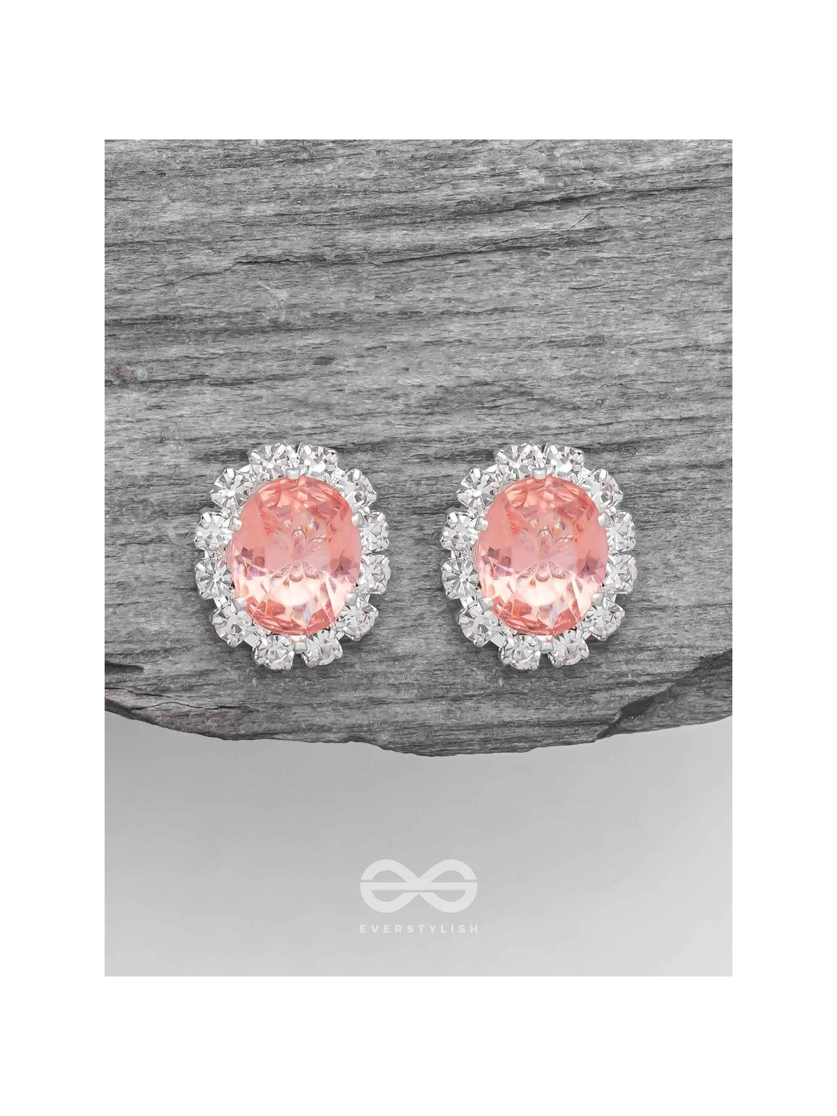 SHIMMER AND SHINE - SILVER AND PEACH EMBELLISHED STUD EARRINGS