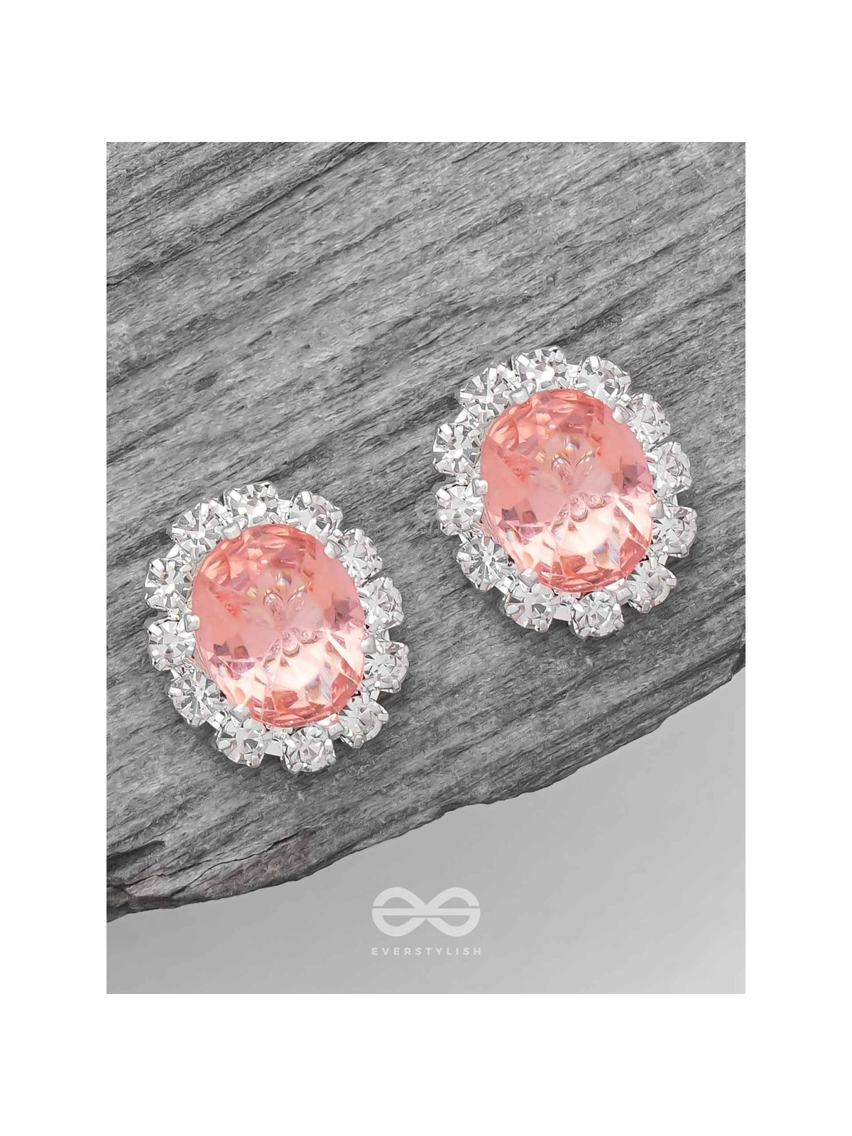 SHIMMER AND SHINE - SILVER AND PEACH EMBELLISHED STUD EARRINGS