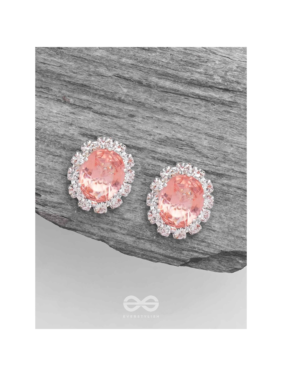 SHIMMER AND SHINE - SILVER AND PEACH EMBELLISHED STUD EARRINGS