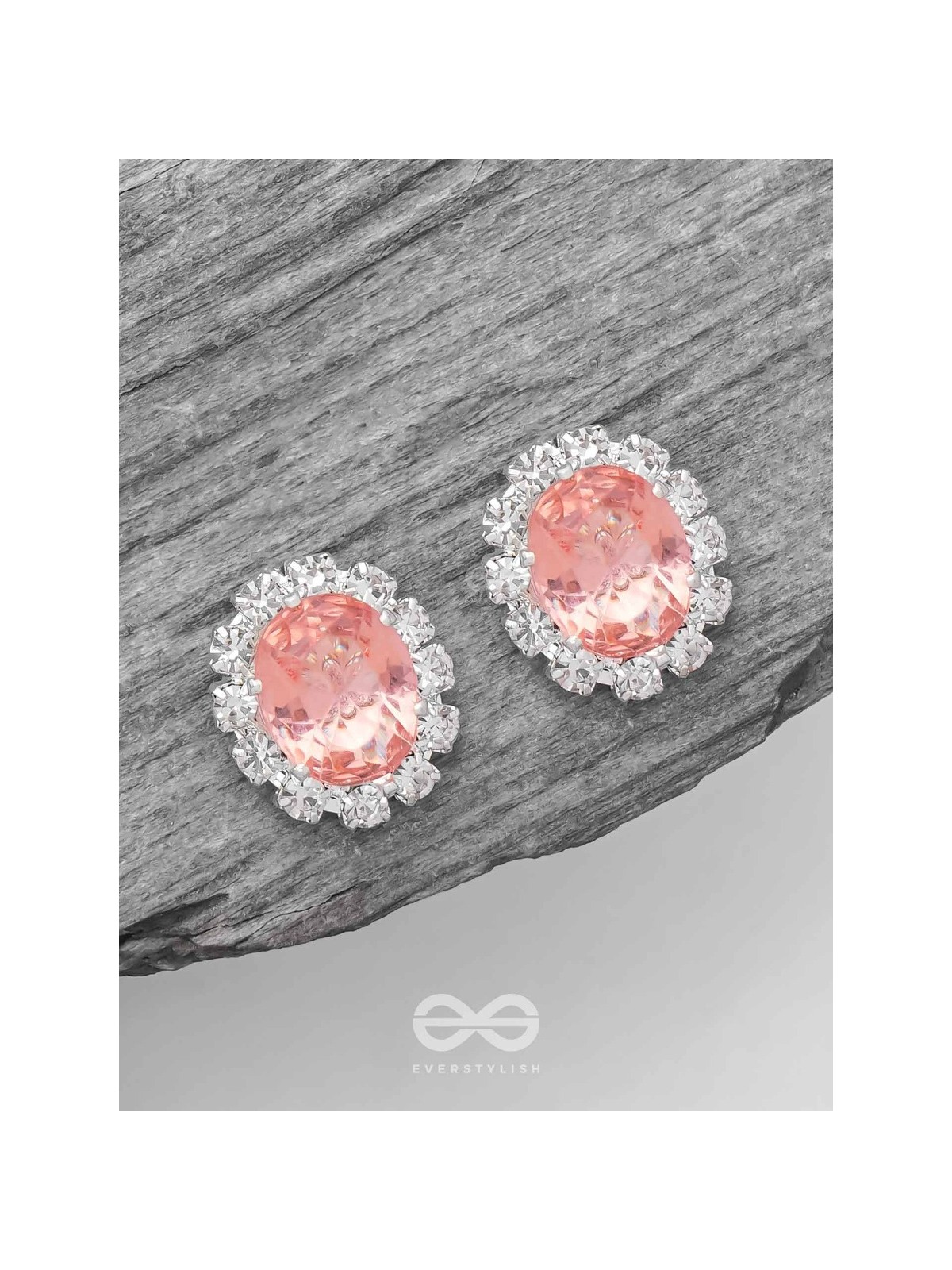 SHIMMER AND SHINE - SILVER AND PEACH EMBELLISHED STUD EARRINGS
