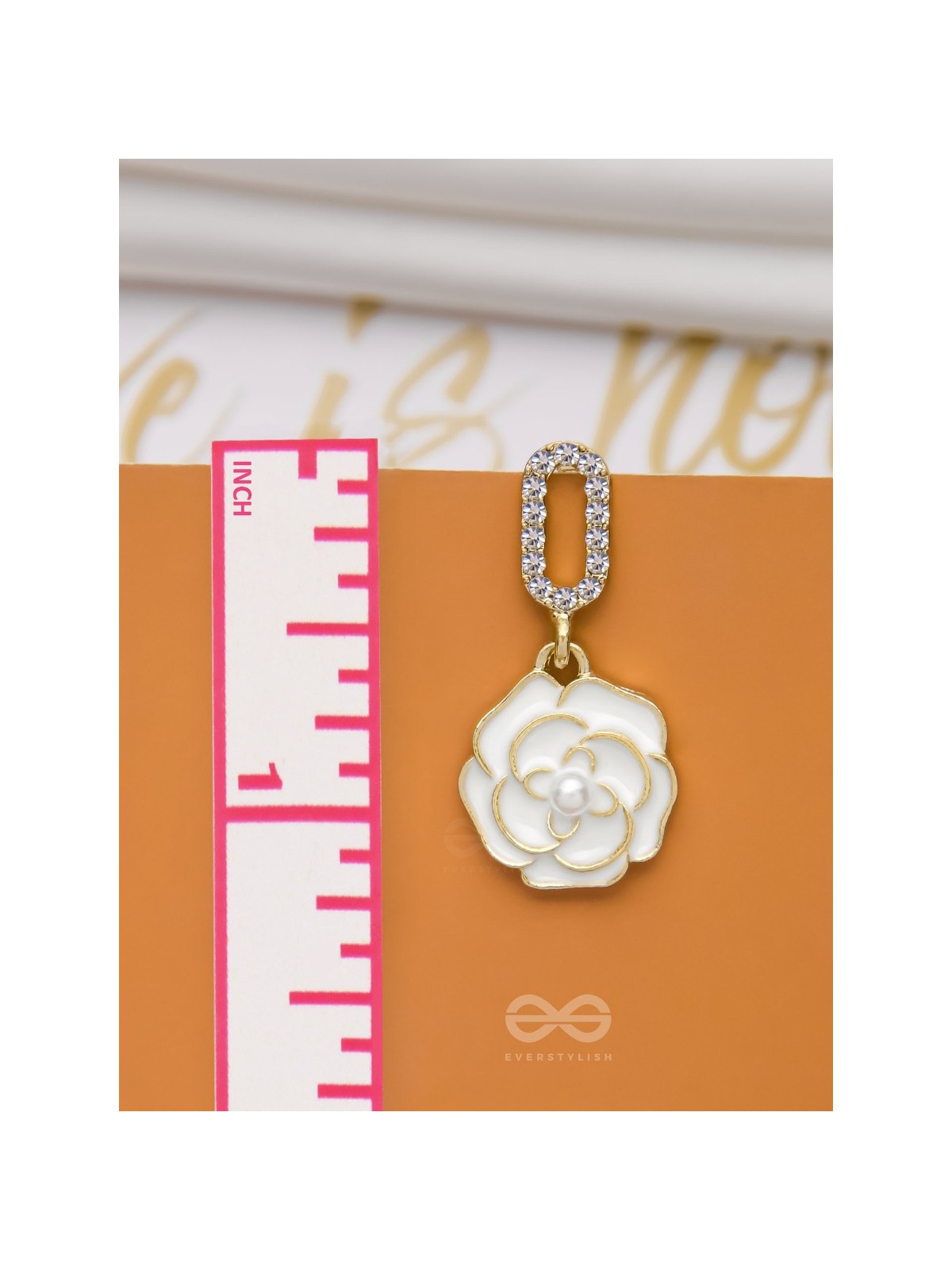 THE MIDNIGHT ROSE - GOLDEN AND WHITE EMBELLISHED EARRINGS