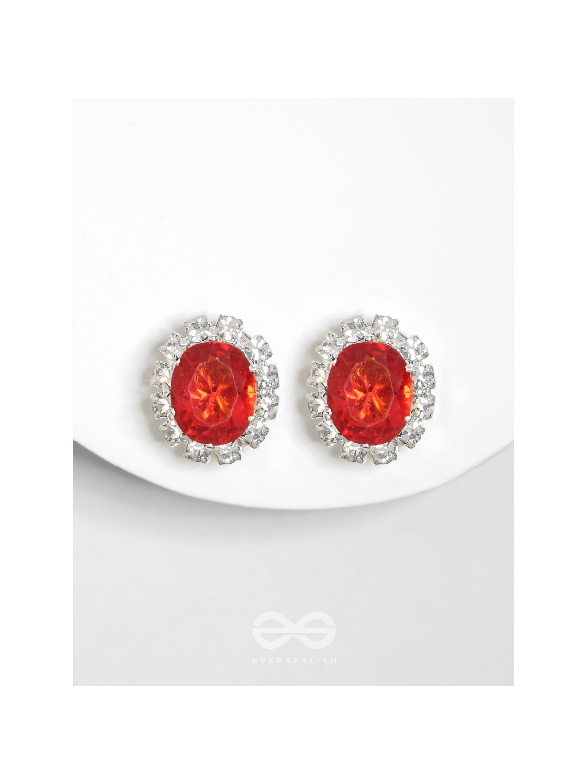 SHIMMER AND SHINE - SILVER AND RED EMBELLISHED STUD EARRINGS