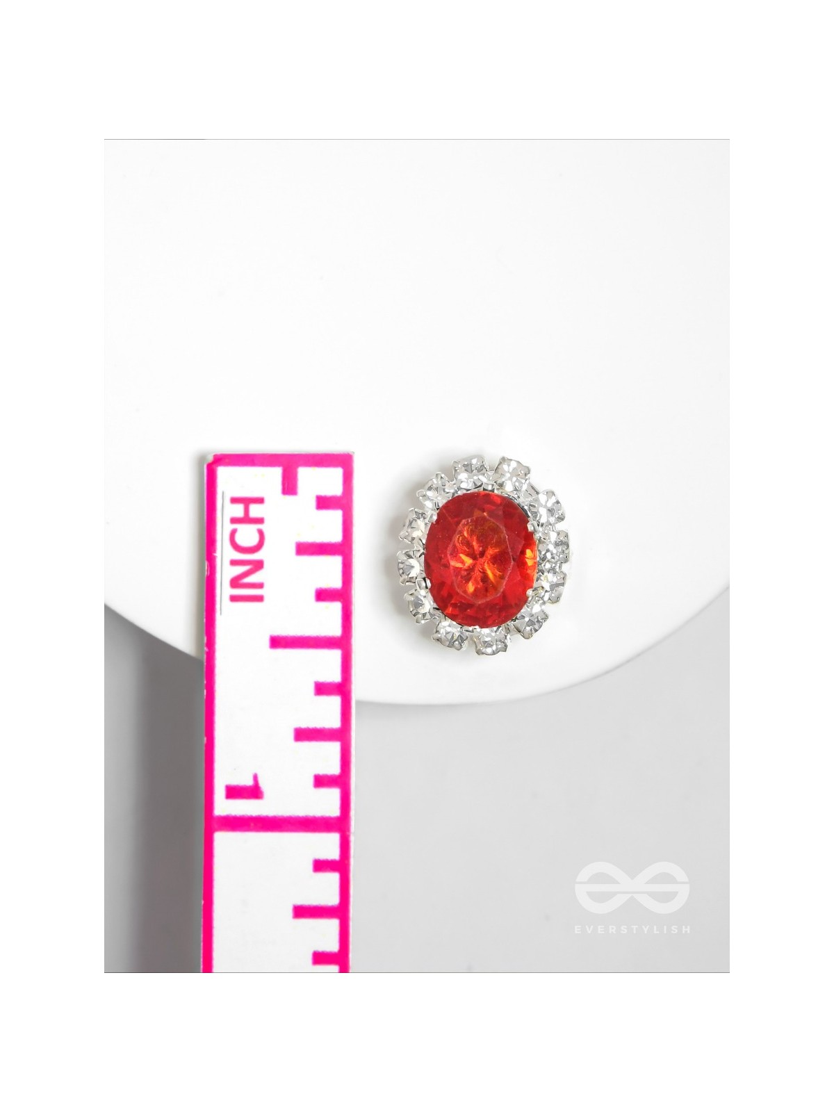 SHIMMER AND SHINE - SILVER AND RED EMBELLISHED STUD EARRINGS