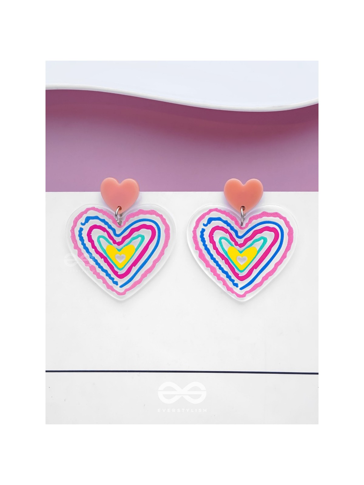 HEARTS RIPPLES - MULTICOLOR ACRYLIC EARRINGS