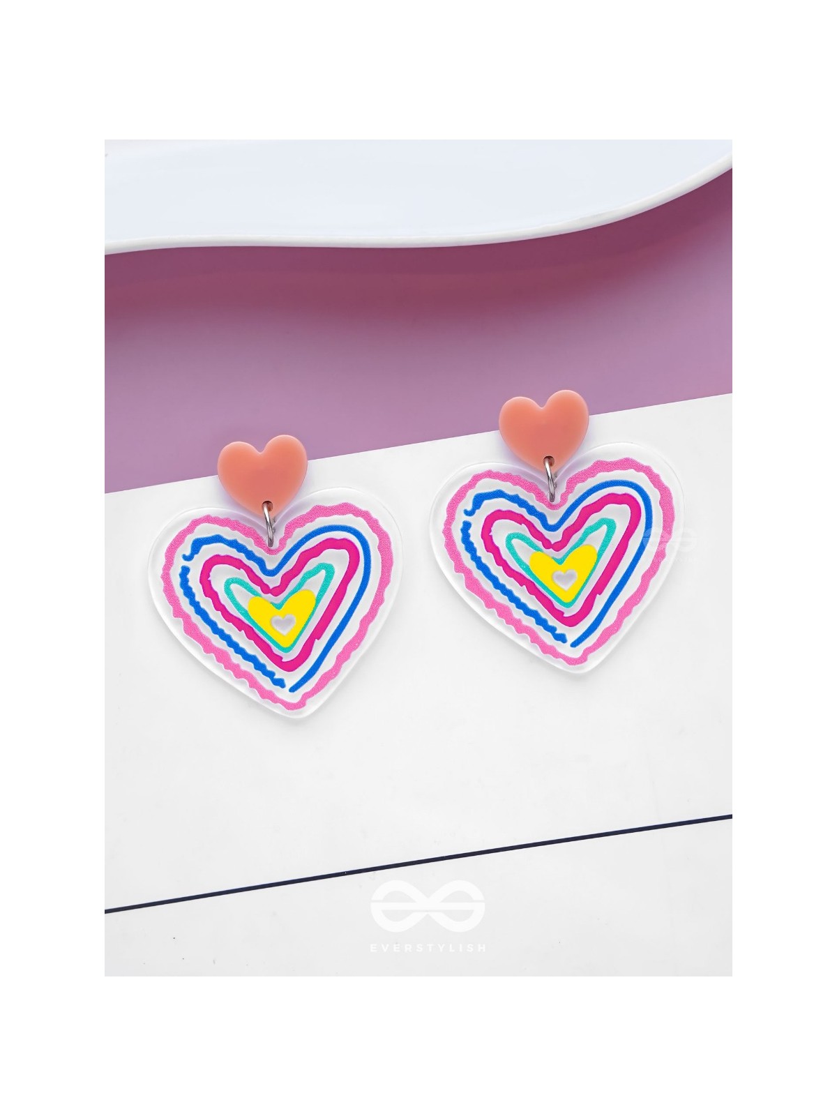 HEARTS RIPPLES - MULTICOLOR ACRYLIC EARRINGS