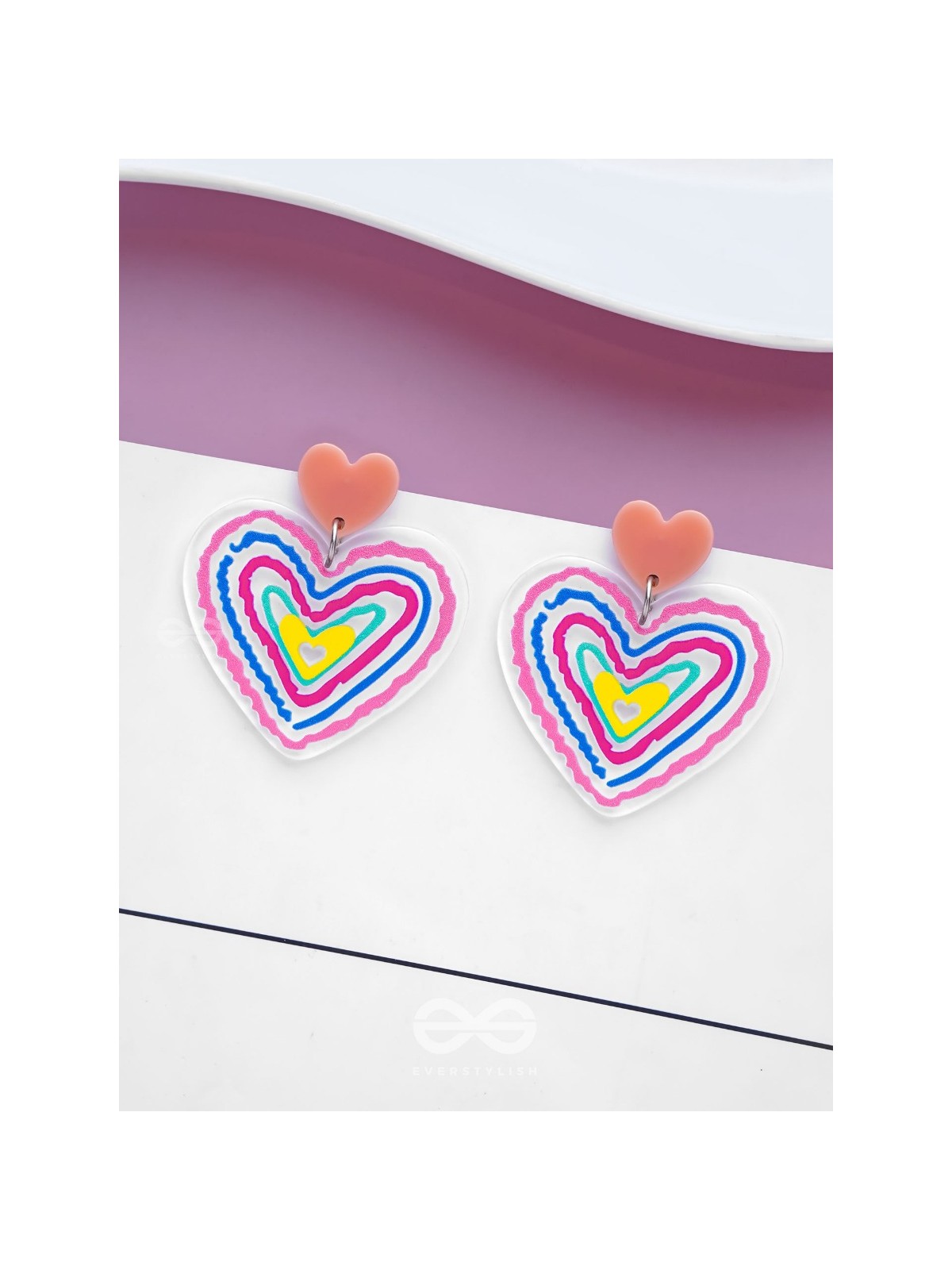 HEARTS RIPPLES - MULTICOLOR ACRYLIC EARRINGS