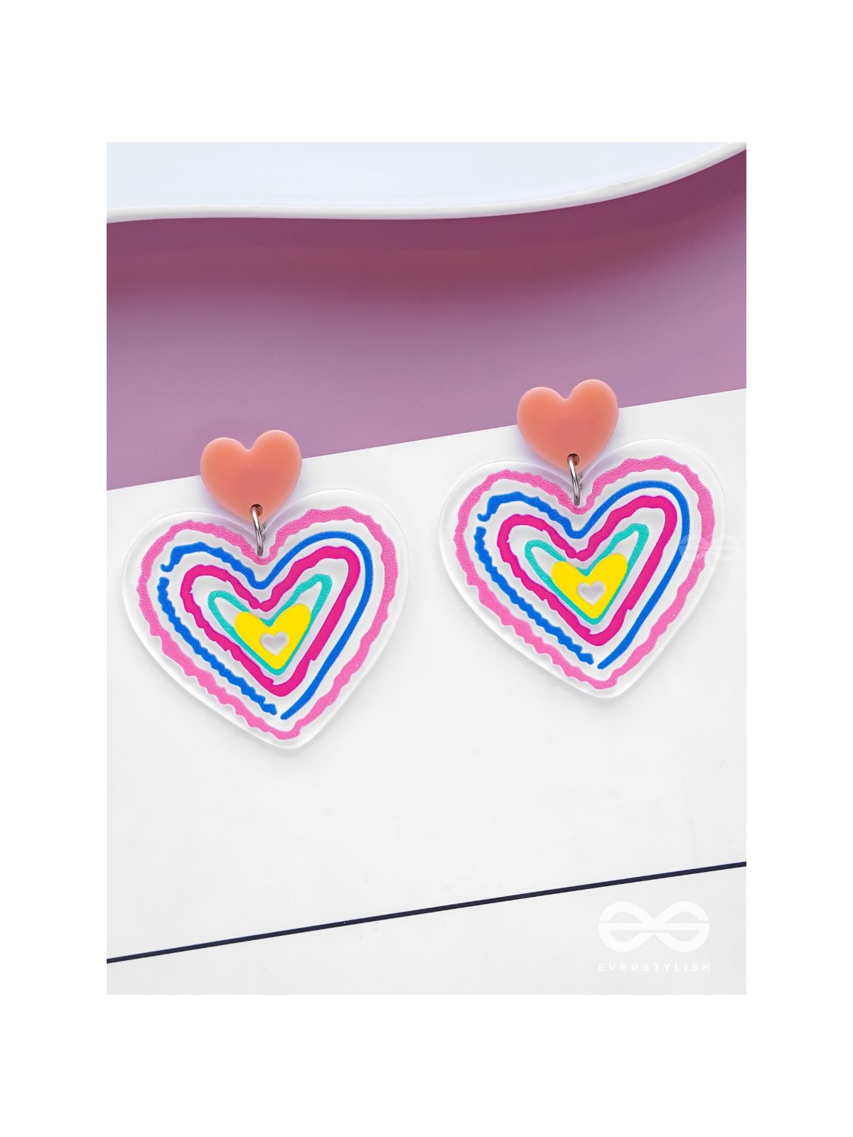 HEARTS RIPPLES - MULTICOLOR ACRYLIC EARRINGS