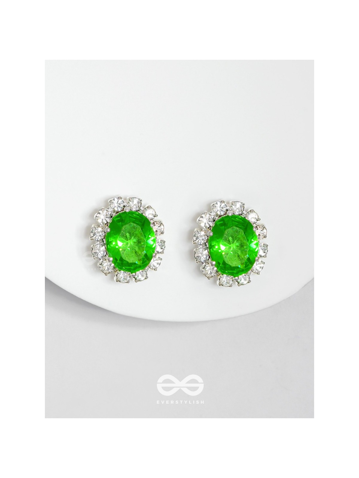 SHIMMER AND SHINE - SILVER AND GREEN EMBELLISHED STUD EARRINGS
